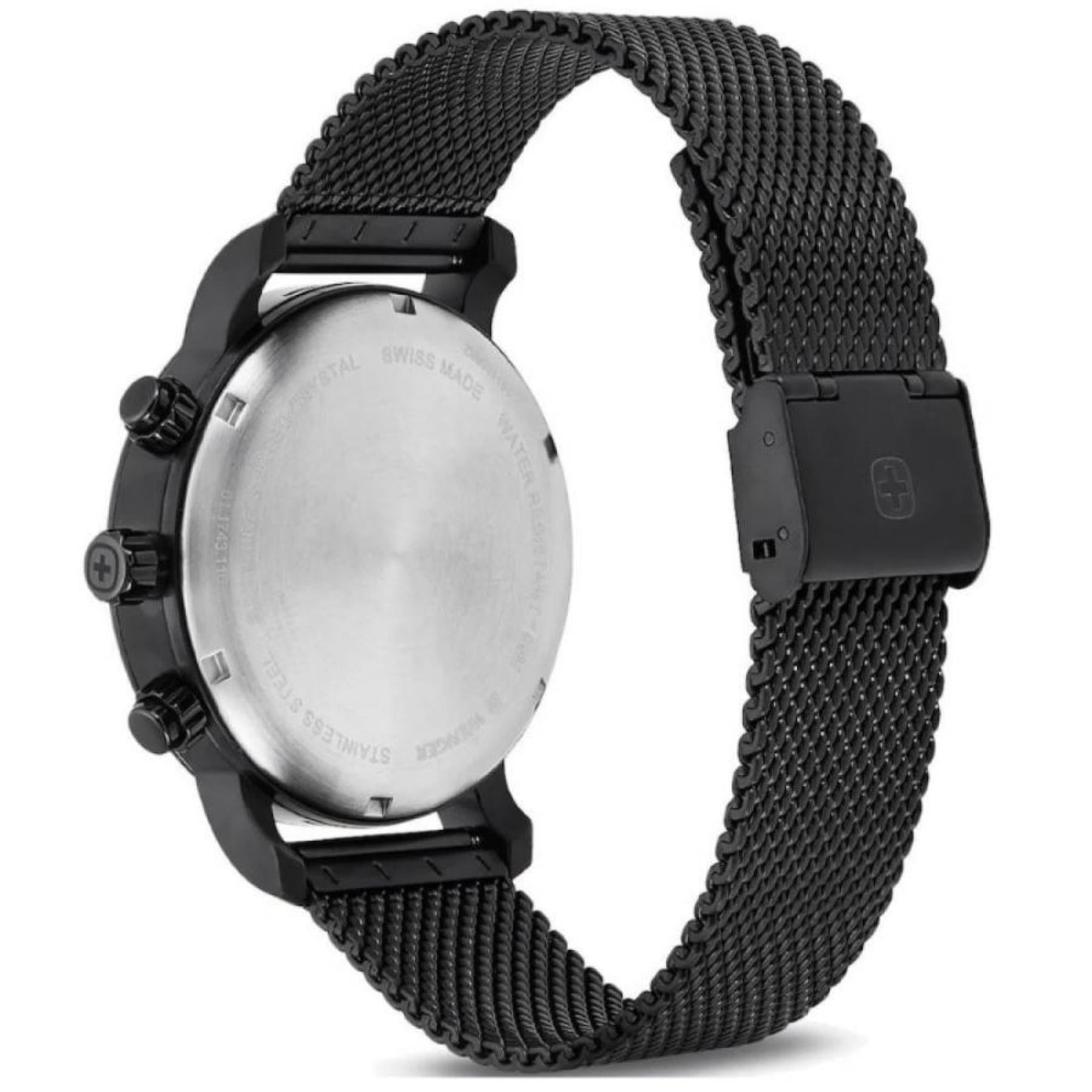 Wenger Urban Classic Chronograph Quartz Black Dial Black Steel Mesh Bracelet Men's Watch 01.1743.116