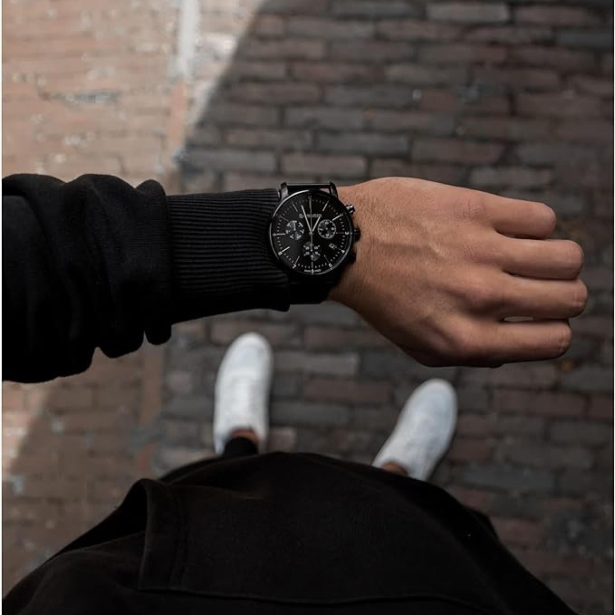 Wenger Urban Classic Chronograph Quartz Black Dial Black Steel Mesh Bracelet Men's Watch 01.1743.116