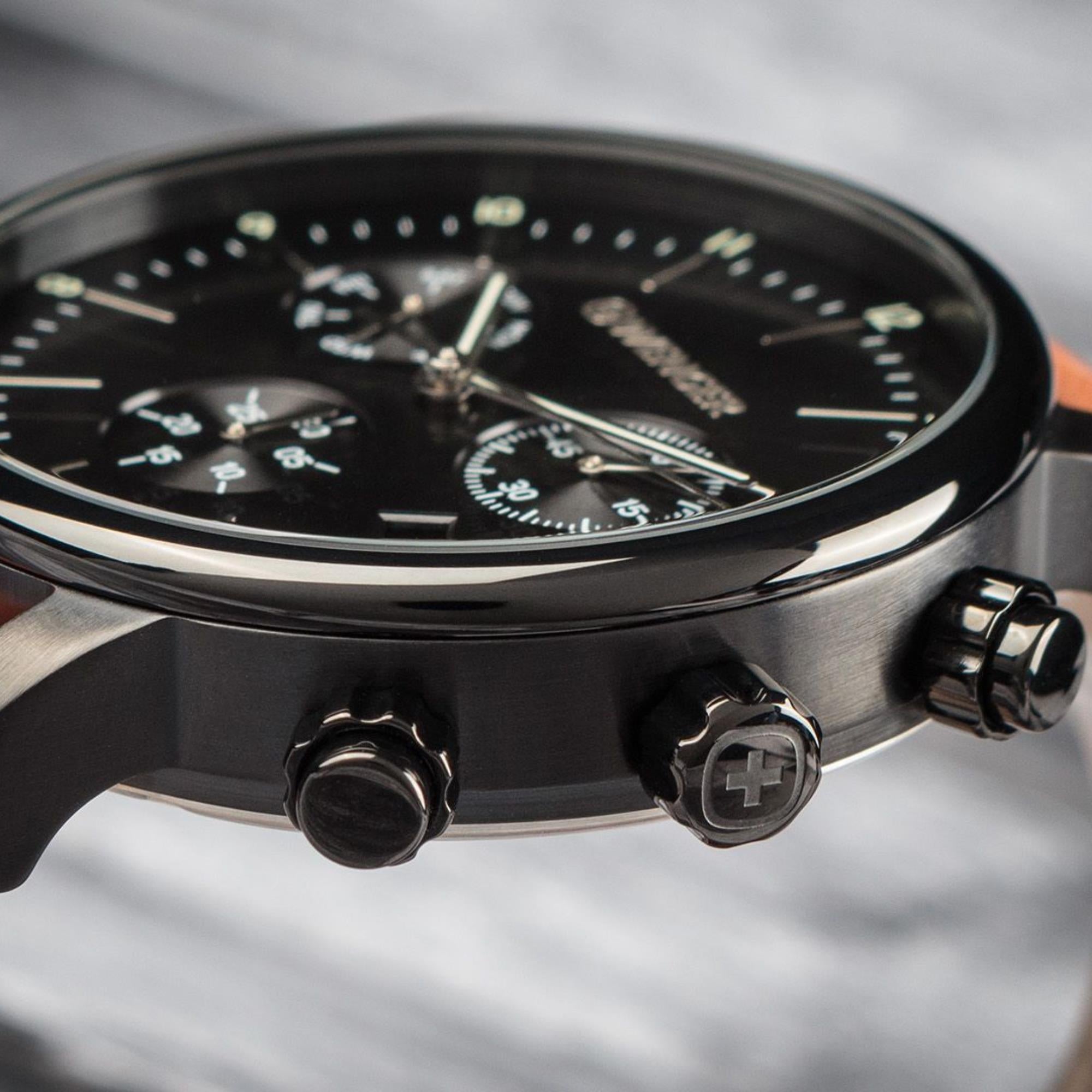 Wenger Urban Classic Chronograph Quartz Black Dial Brown Leather Strap Men's Watch 01.1743.115