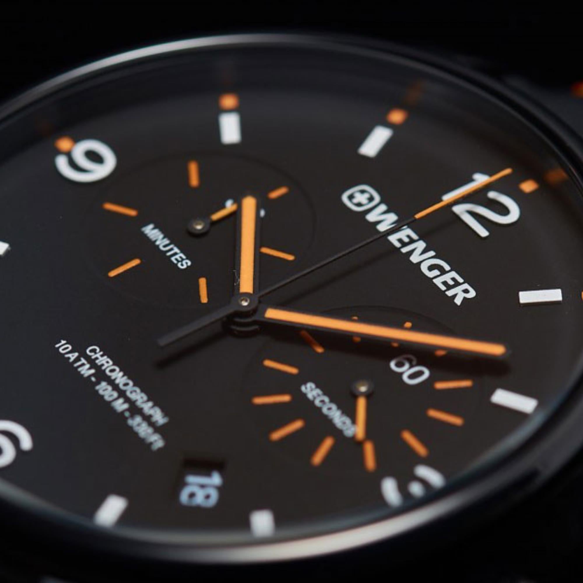 Wenger Metropolitan Chronograph Quartz Black Dial Black Leather Strap Men's Watch 01.1743.114