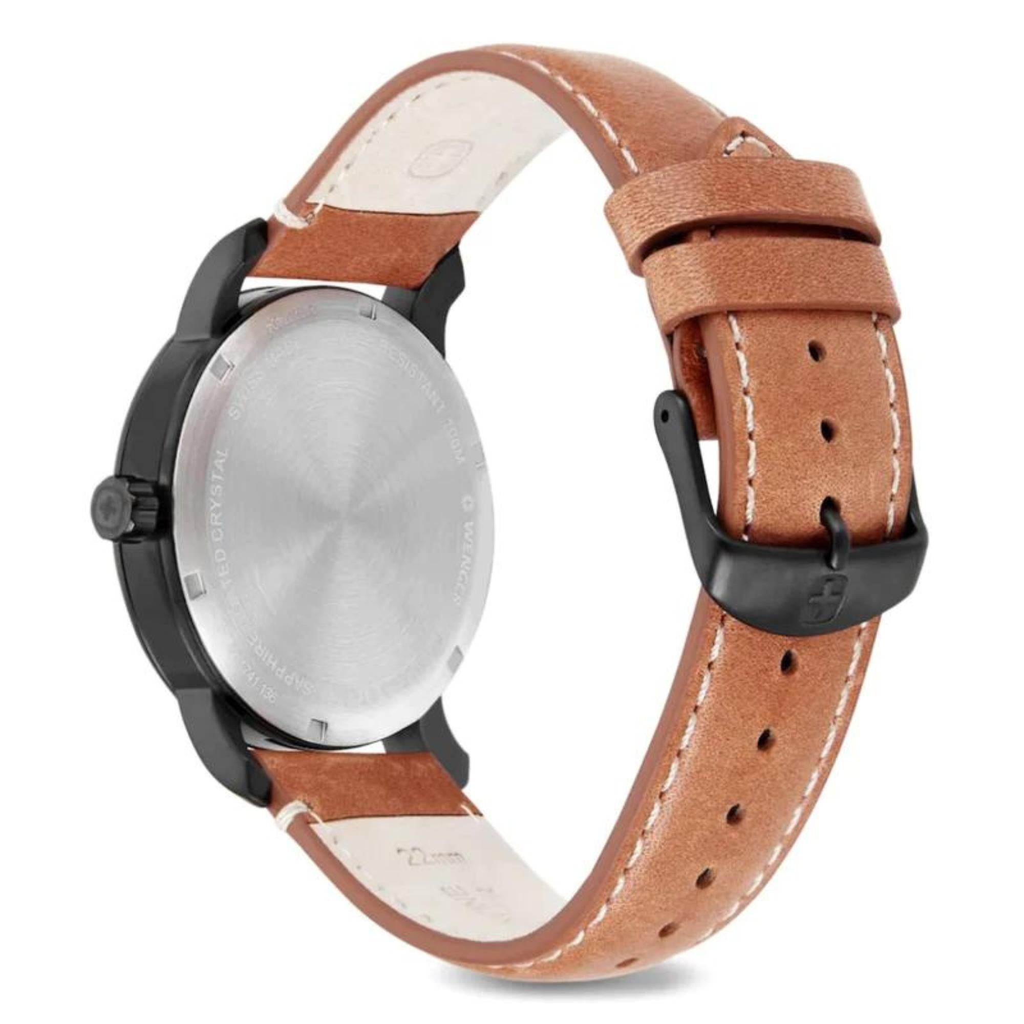 Wenger Urban Classic Quartz Black Dial Brown Leather Strap Men's Watch 01.1741.136