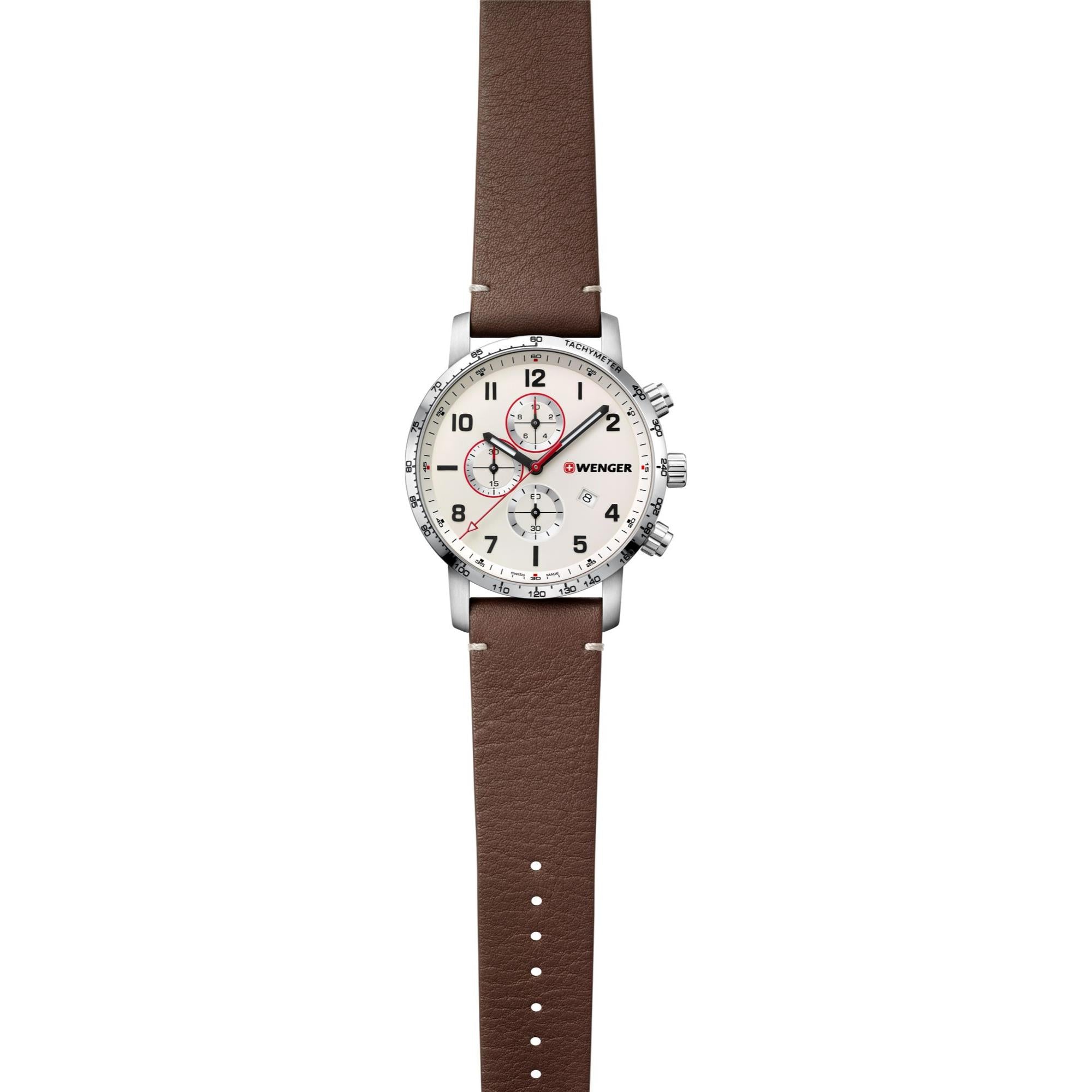 Wenger Attitude Quartz Cream Dial Brown Leather Strap Chronograph Men's Watch 01.1543.113
