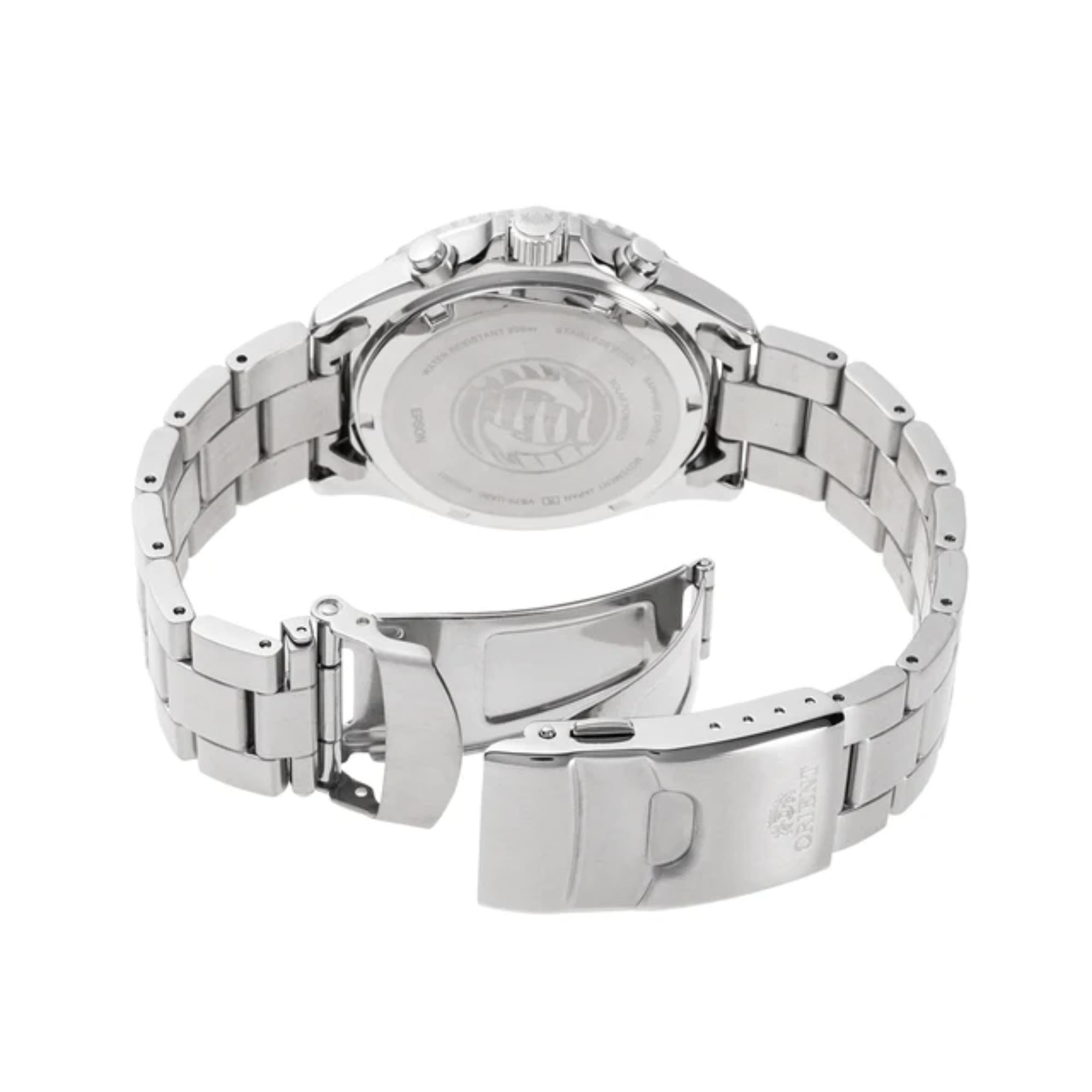 Orient Mako Solar Chronograph Quartz Black Dial Steel Strap Men's Dive Watch RA-TX0202B10B