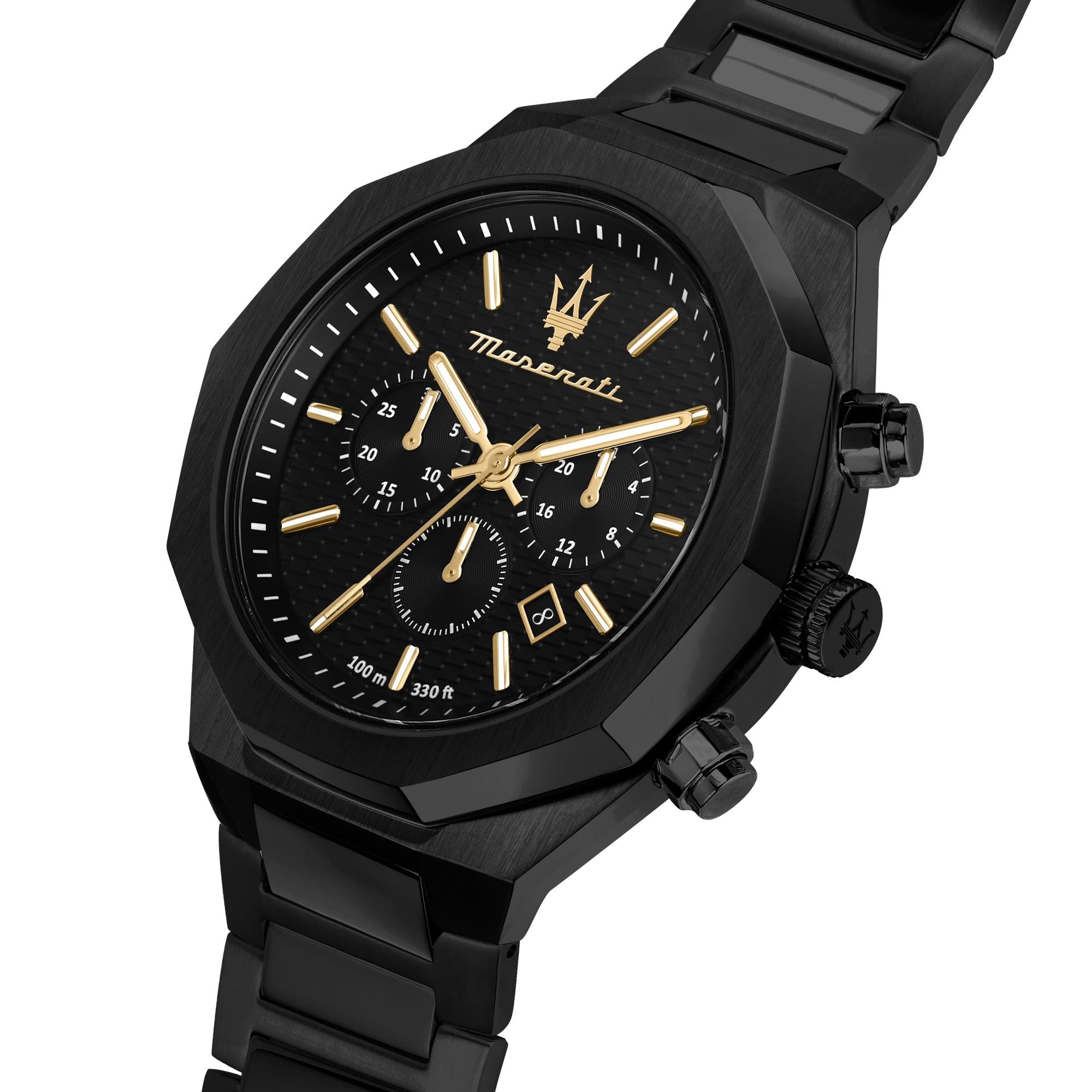 Maserati Stile Quartz Black Chronograph Dial Black PVD Steel Bracelet Men's Watch R8873642005