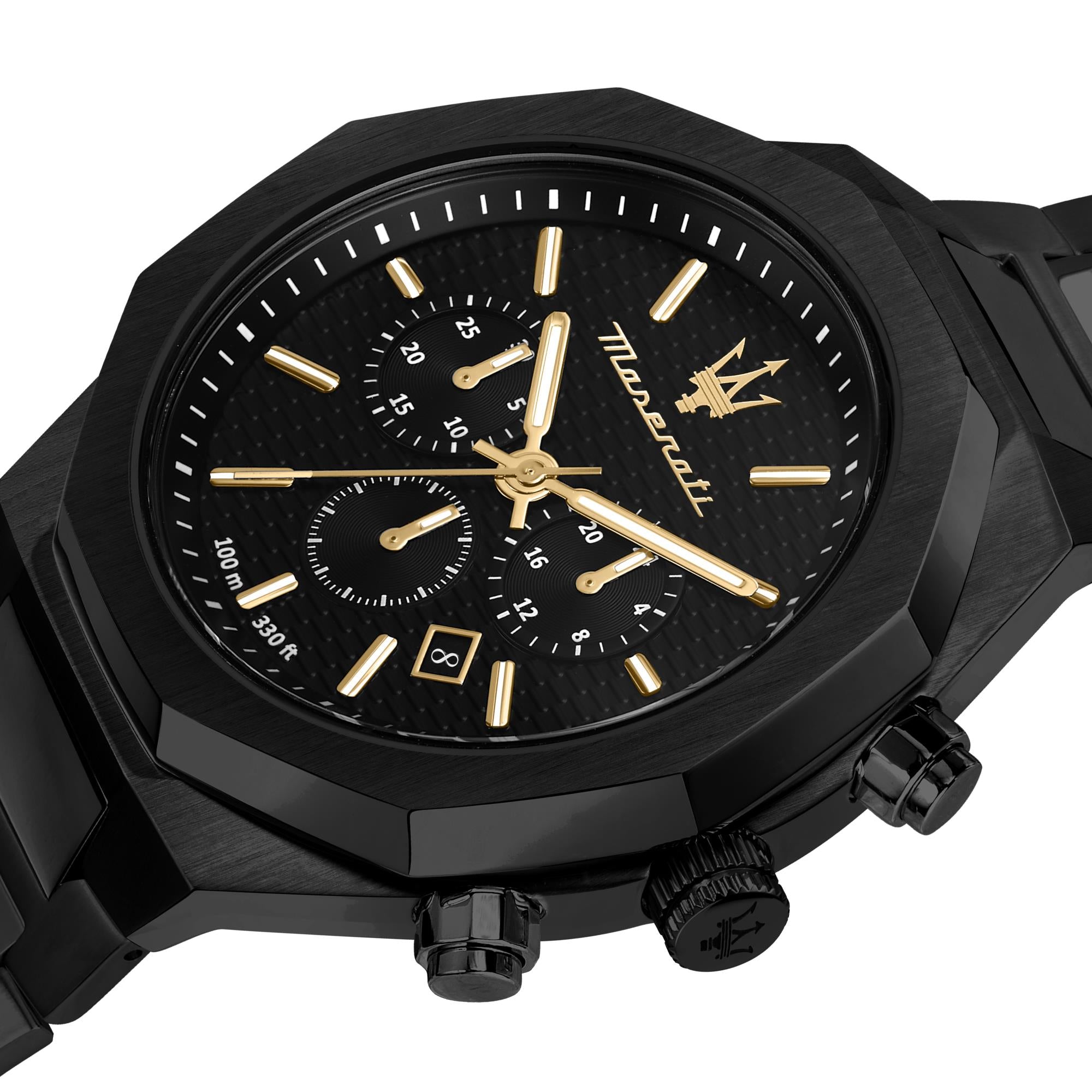 Maserati Stile Quartz Black Chronograph Dial Black PVD Steel Bracelet Men's Watch R8873642005