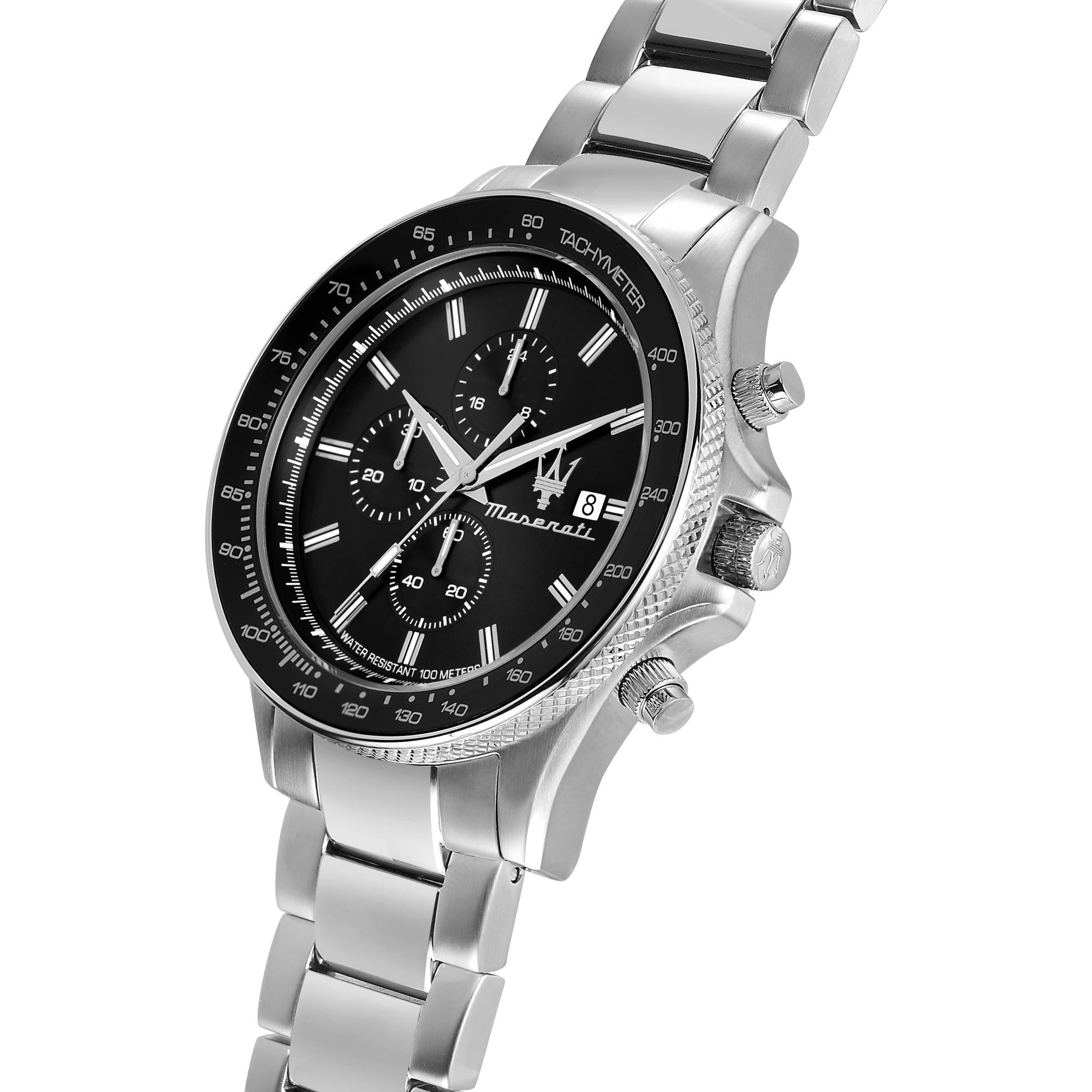 Maserati Sfidia Quartz Black Chronograph Dial Steel Bracelet Men's Watch R8873640015
