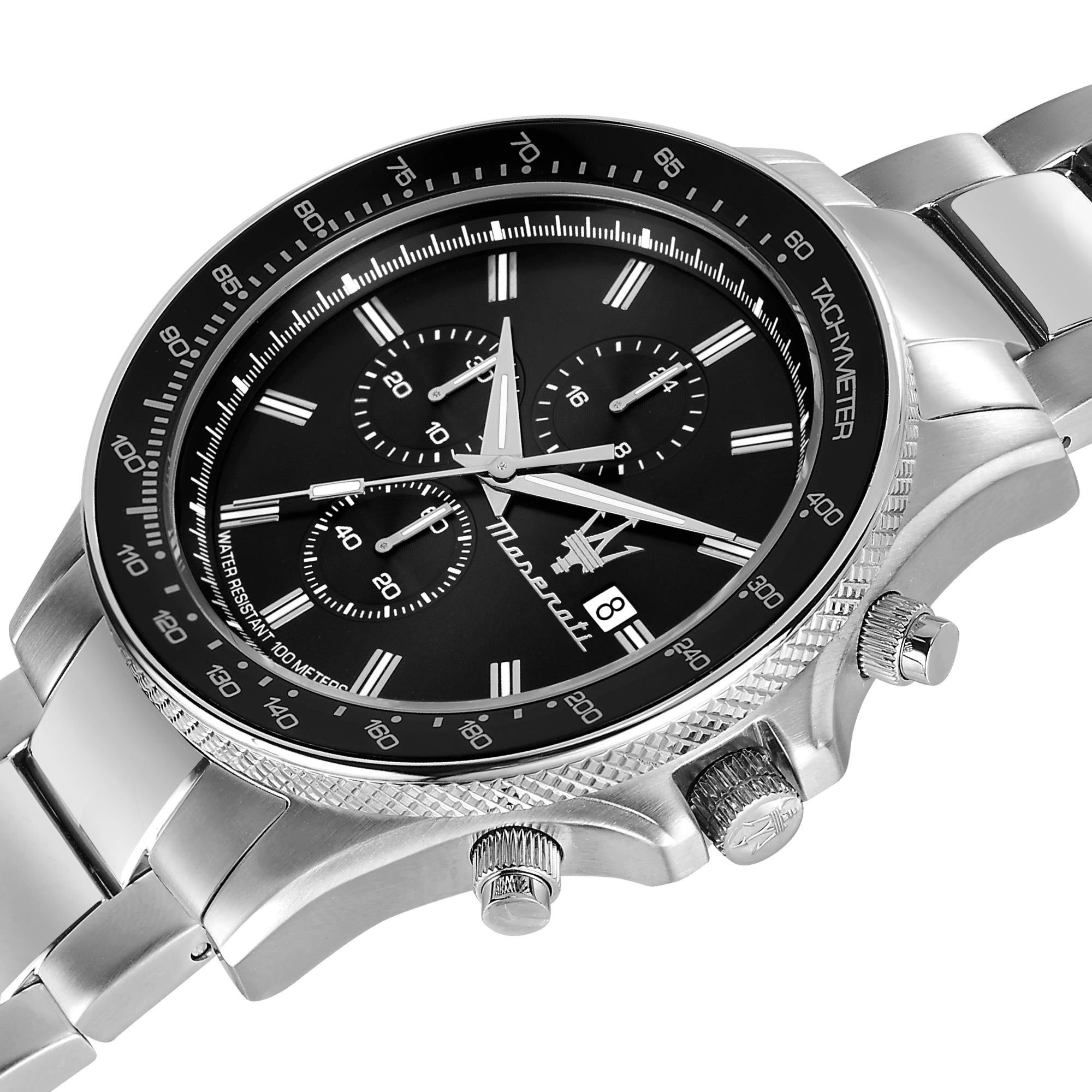 Maserati Sfidia Quartz Black Chronograph Dial Steel Bracelet Men's Watch R8873640015