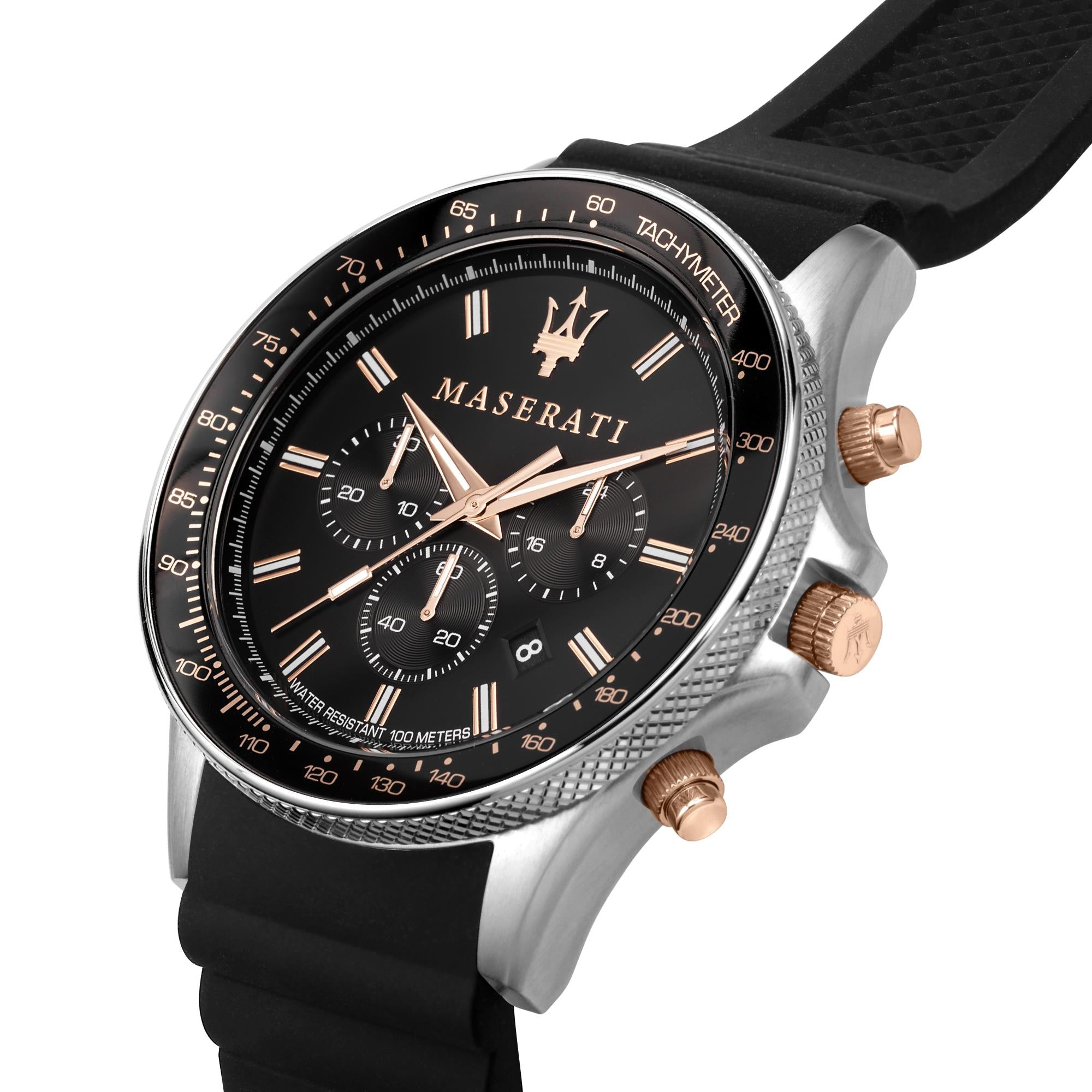 Maserati Sfidia Quartz Black Chronograph Dial Black Silicone Strap Men's Watch R8871640002