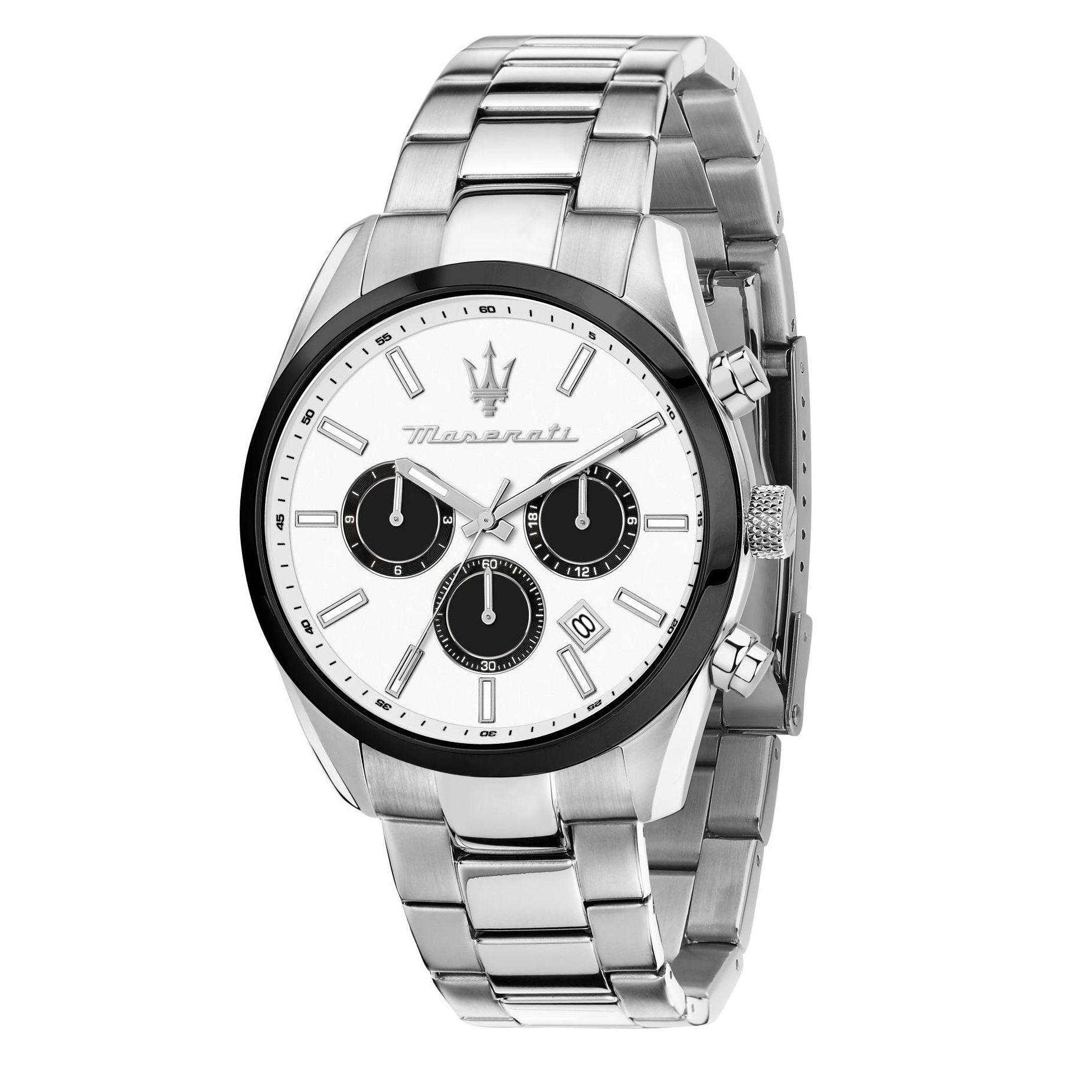 Maserati Attrazione Quartz White Chronograph Dial Steel Bracelet Men's Watch R8853151004