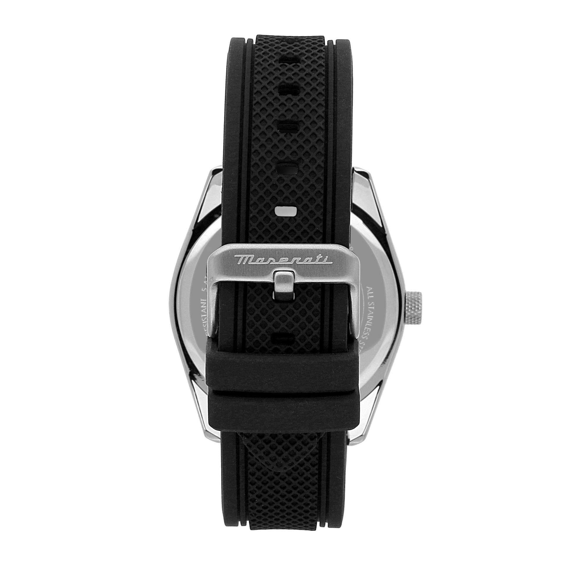 Maserati Attrazione Quartz Silver Dial Black Silicone Strap Men's Watch R8851151006