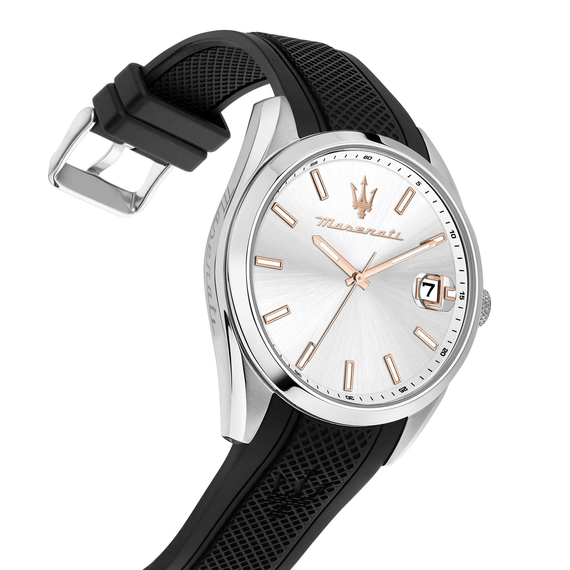 Maserati Attrazione Quartz Silver Dial Black Silicone Strap Men's Watch R8851151006