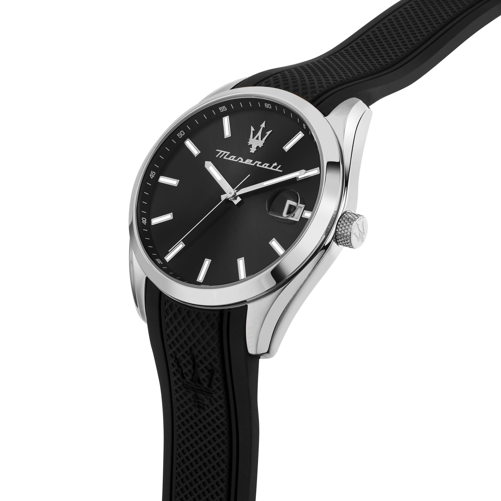Maserati Attrazione Quartz Black Dial Black Silicone Strap Men's Watch R8851151004