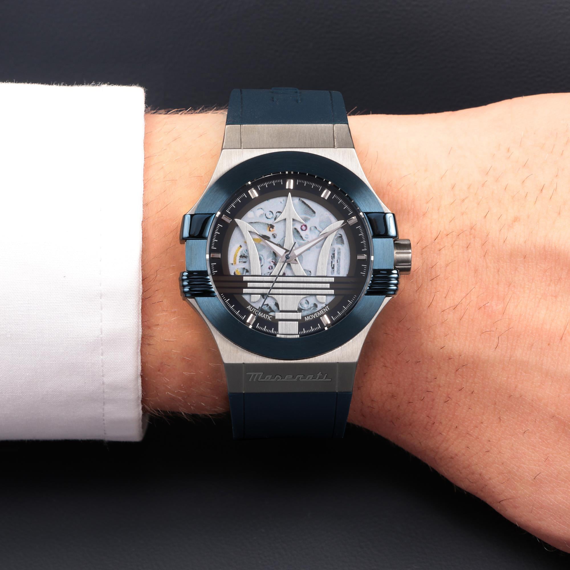 Maserati Potenza Quartz Skeleton Dial Blue Silicone Strap Men's Watch R8821108035