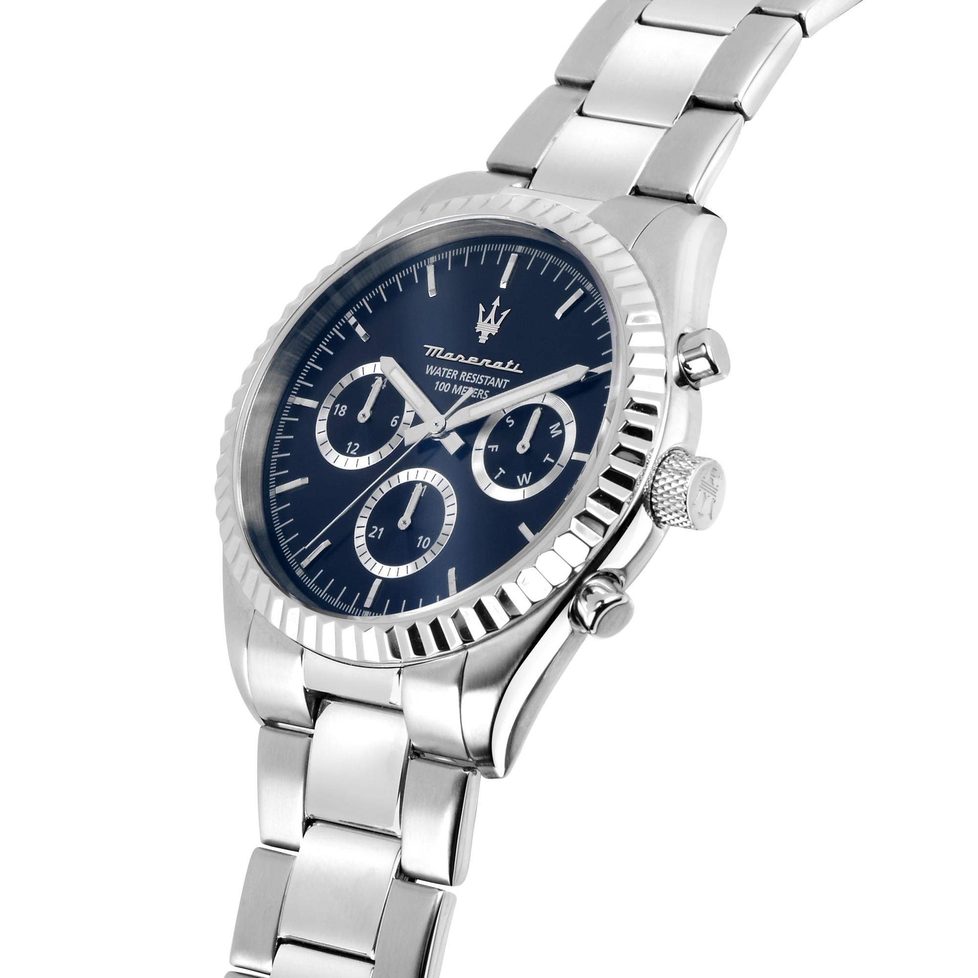 Maserati Competizione Quartz Blue Chronograph Dial Steel Bracelet Men's Watch R8853100022