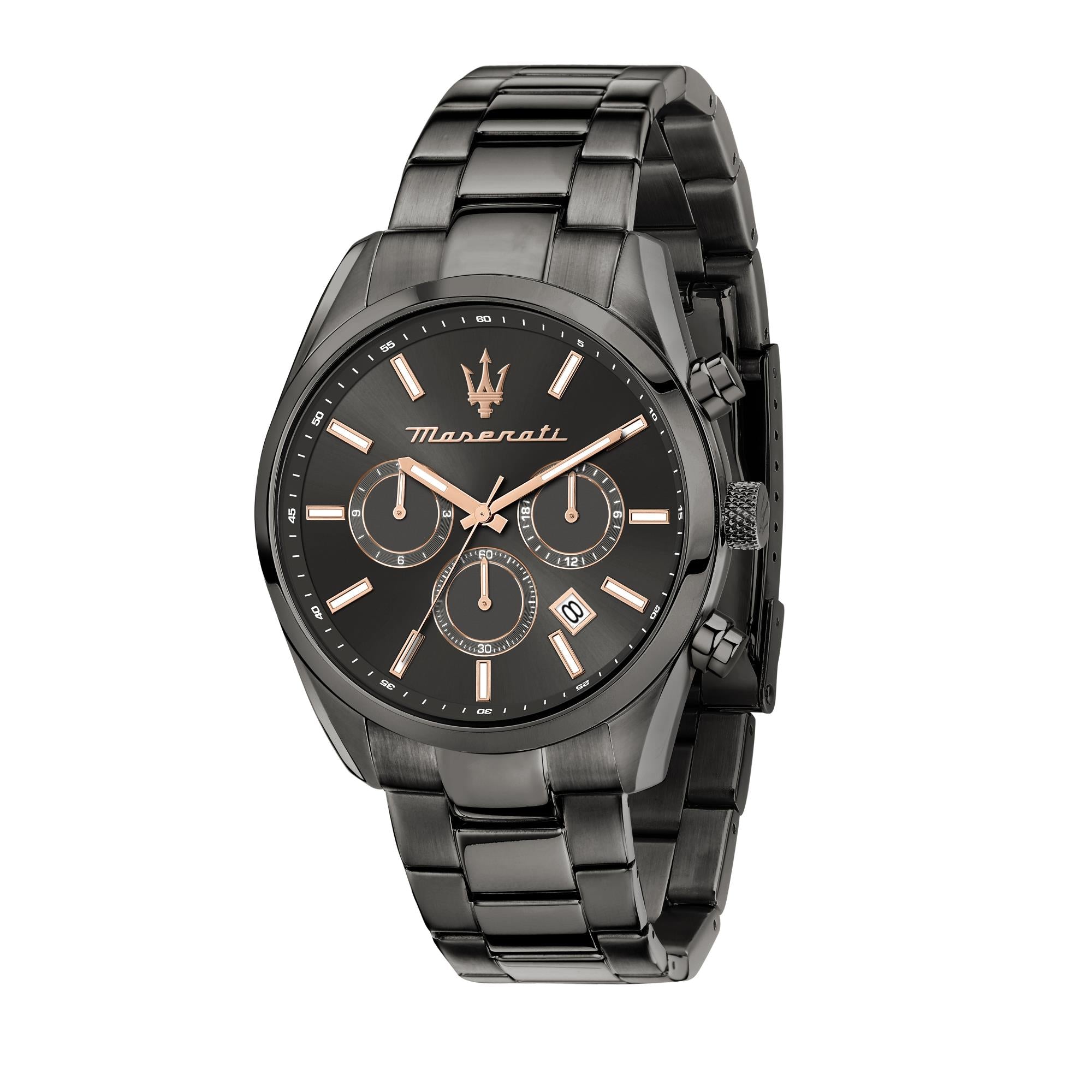 Maserati Attrazione Quartz Black Chronograph Dial Black PVD Steel Bracelet Men's Watch R8853151001