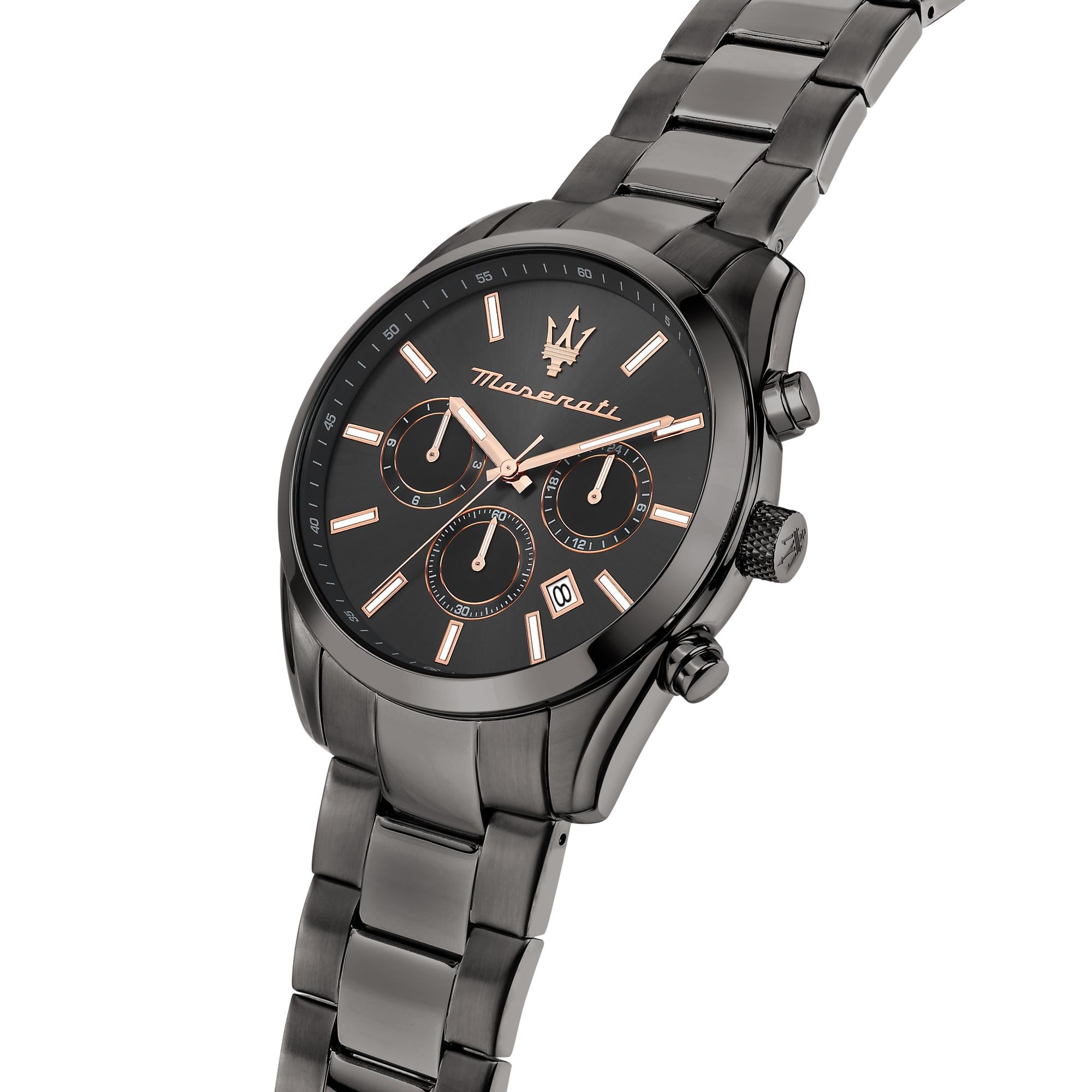 Maserati Attrazione Quartz Black Chronograph Dial Black PVD Steel Bracelet Men's Watch R8853151001