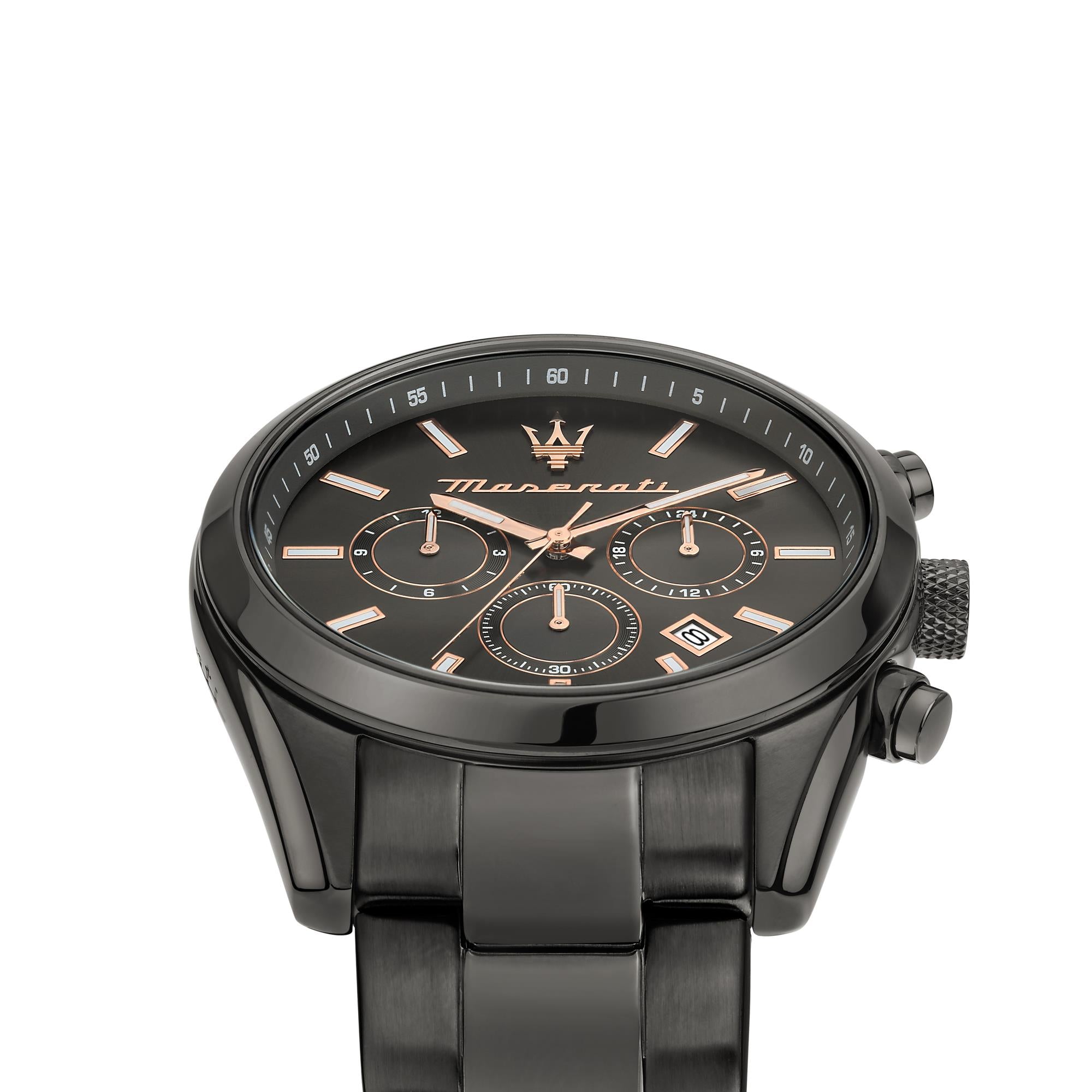 Maserati Attrazione Quartz Black Chronograph Dial Black PVD Steel Bracelet Men's Watch R8853151001