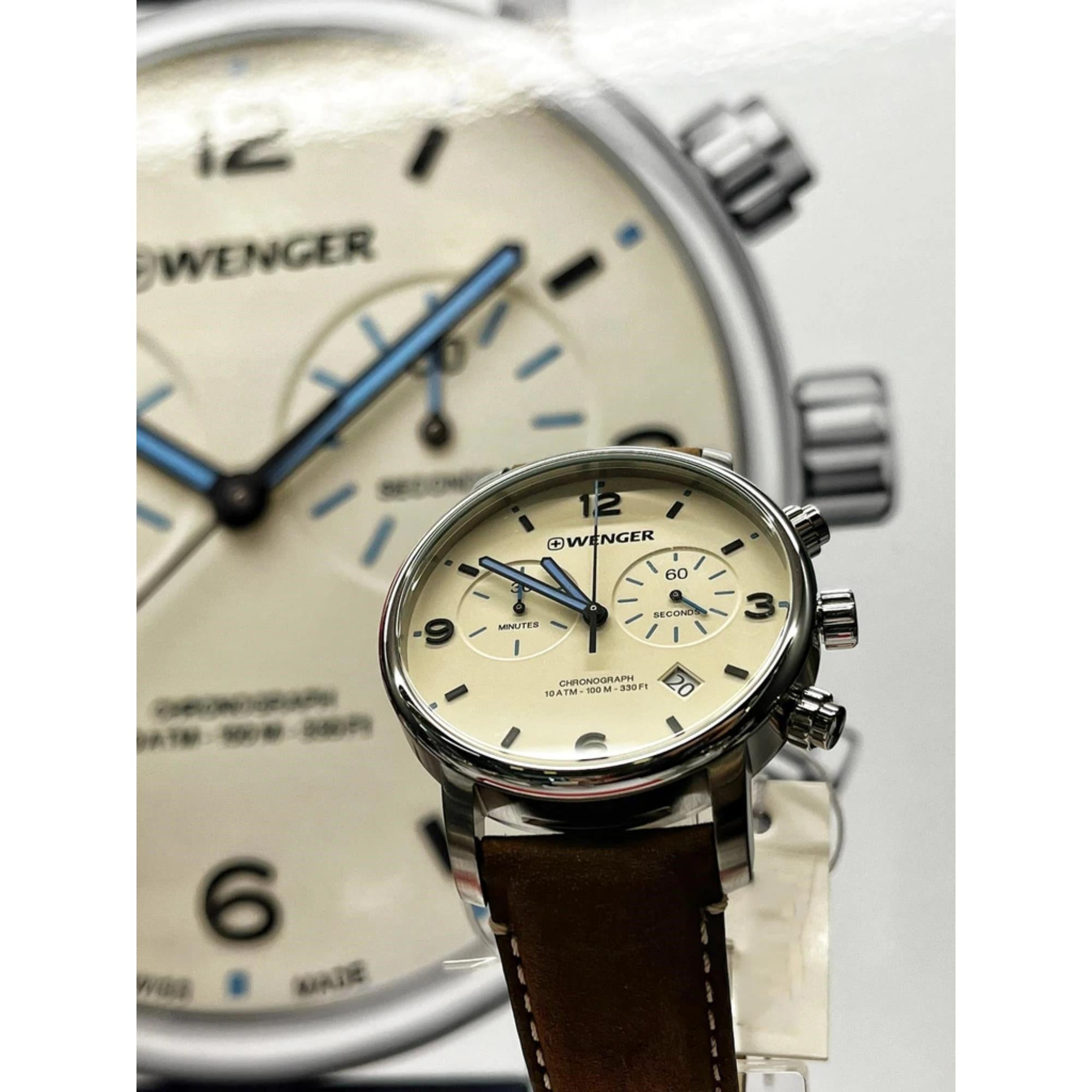 Wenger Metropolitan Chronograph Cream Dial Brown Leather Strap Men's Watch 01.1743.111