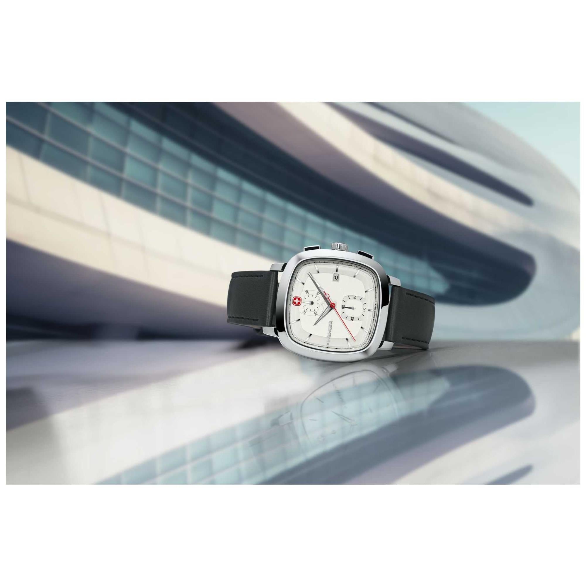Wenger Vintage Classic Chrono Silver Dial Black SmartCycle Strap Men's Watch 01.1933.104
