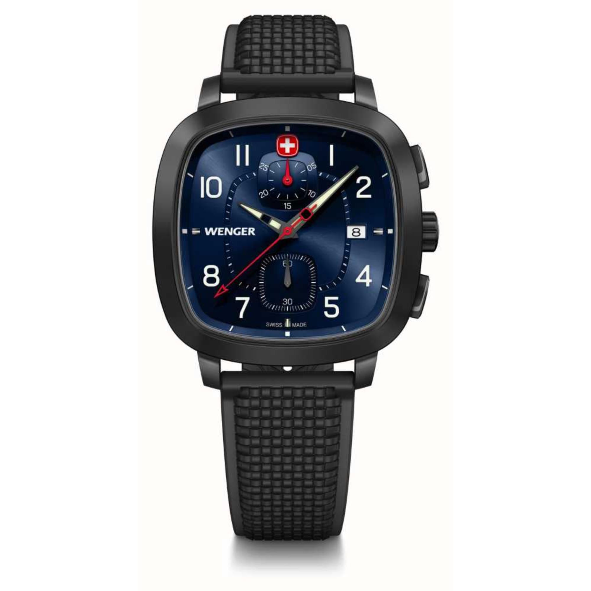 Wenger Vintage Sport Chrono Blue Dial Black Silicone Strap Men?s Watch 01.1933.113
