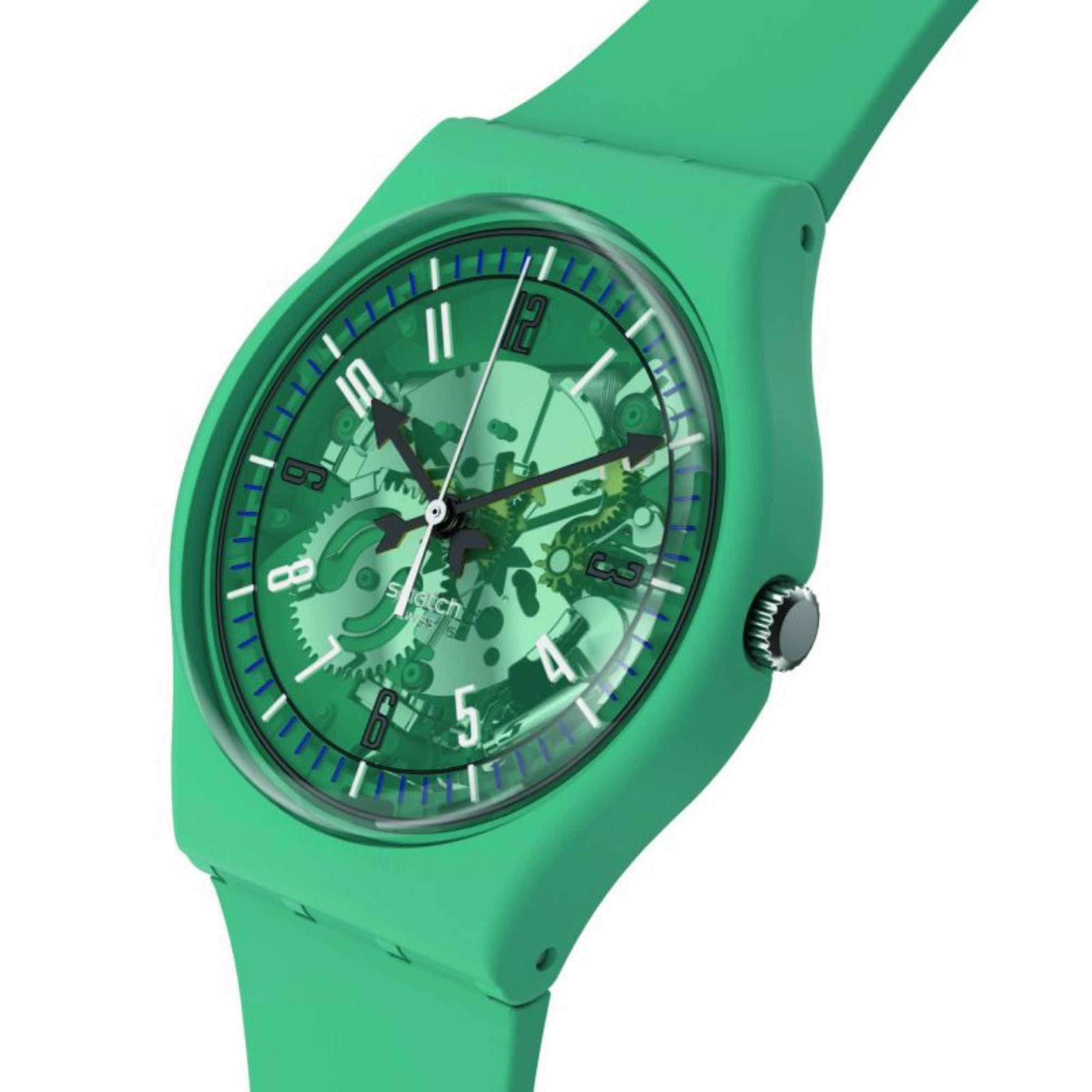Swatch November Collection Photonic Turquoise Blue Skeleton Dial Silicone Strap Unisex Watch SO28G108
