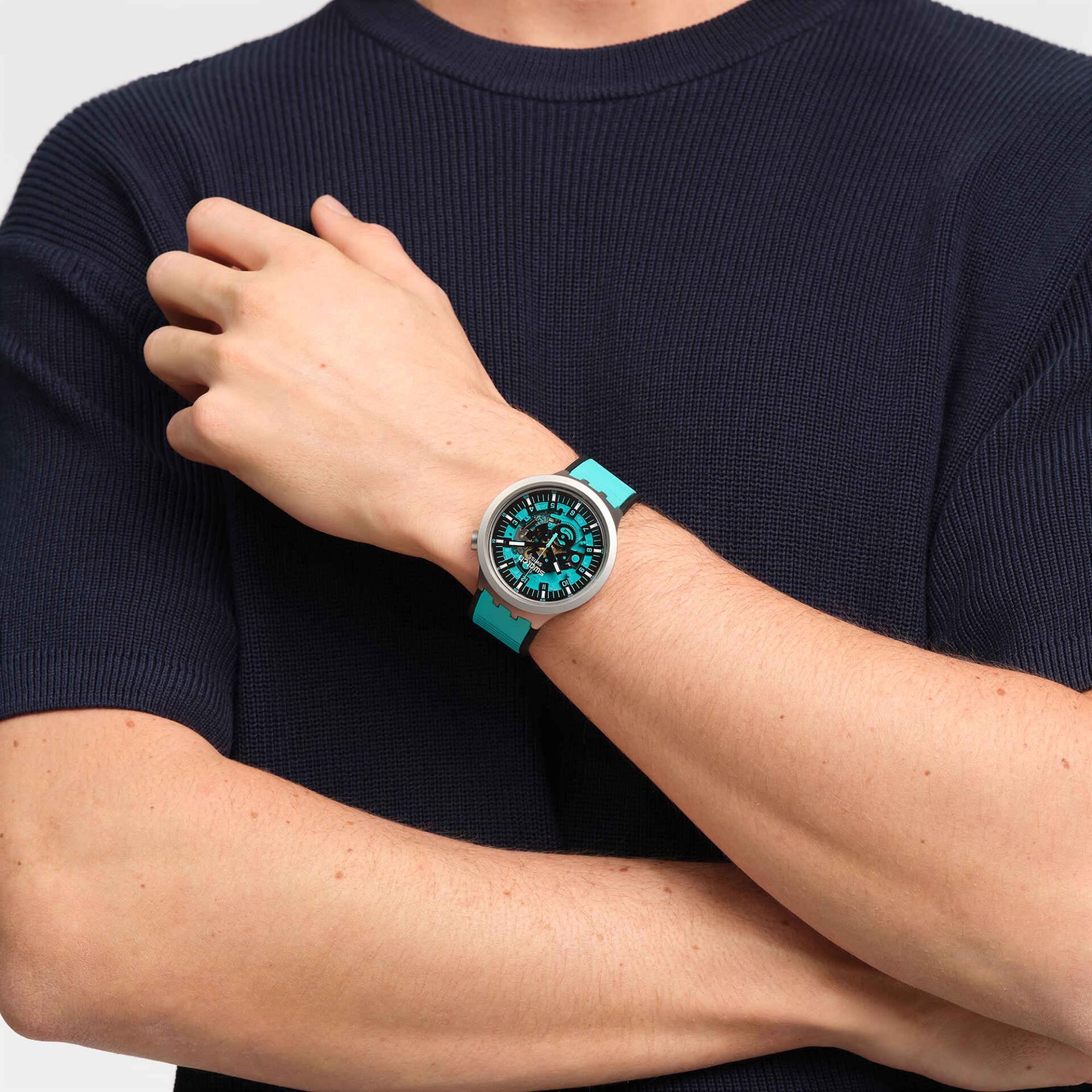 Swatch Big Bold Irony Mint Trim Quartz Turquoise Dial Turquoise Rubber Strap Unisex Watch SB07S111