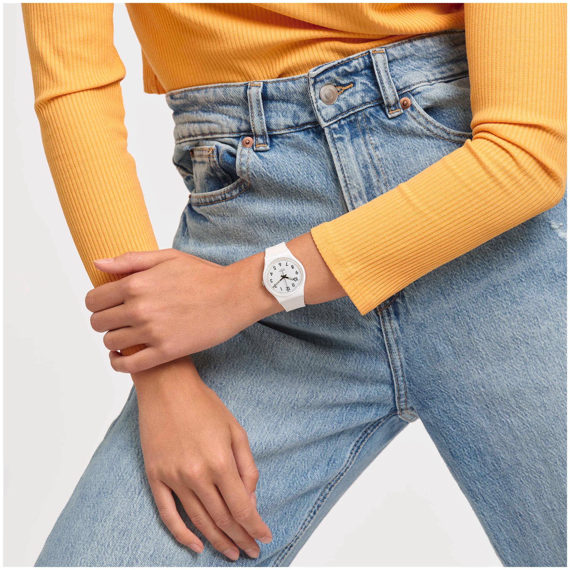 Swatch Just White Soft Quartz White Dial Silicone Strap Unisex Watch SO28W107-S14