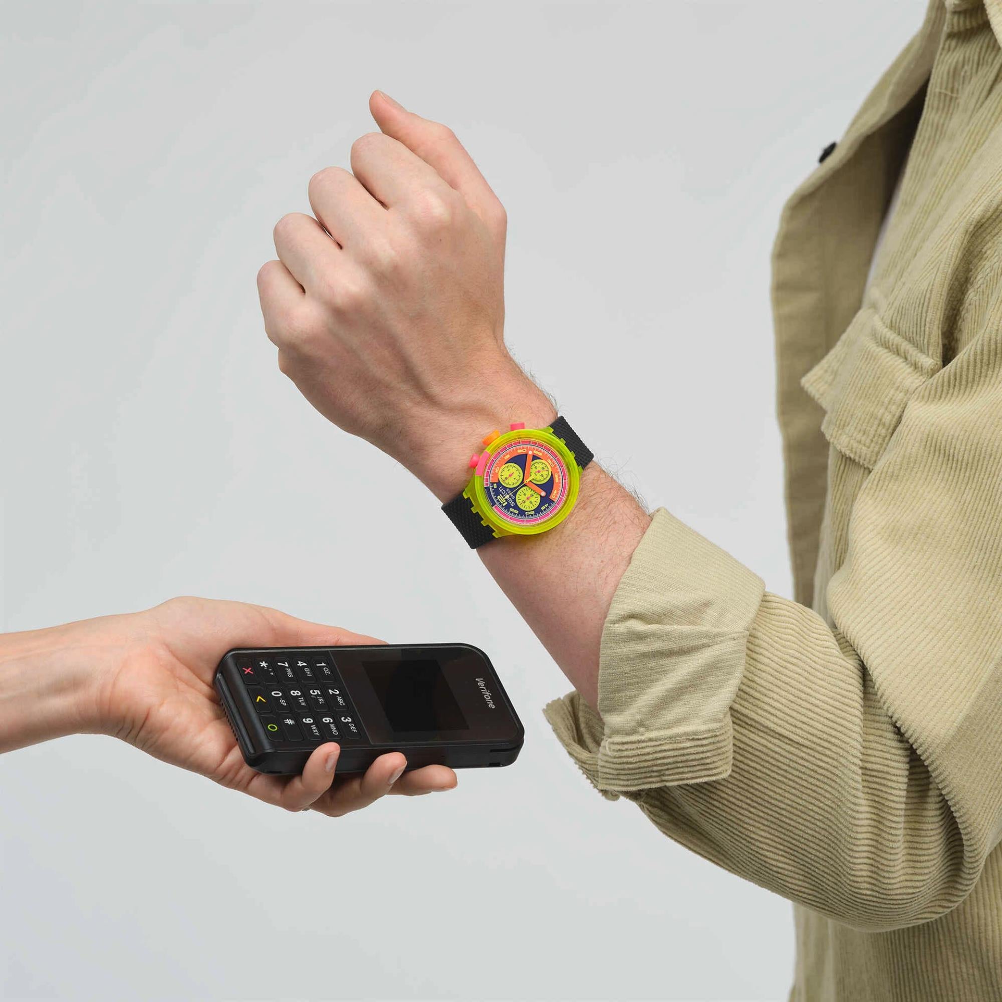 Swatch Swatch Neon SWATCH NEON TO THE MAX PAY! Quartz Blue Dial Silicone Strap Men's Watch SB06J101-5300