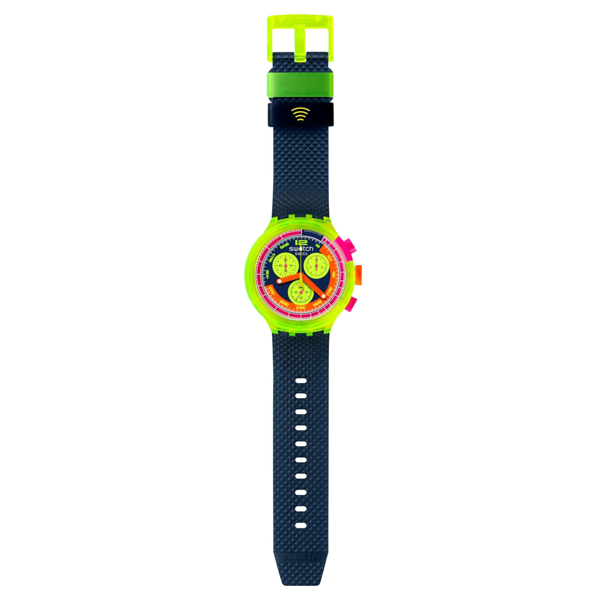 Swatch Swatch Neon SWATCH NEON TO THE MAX PAY! Quartz Blue Dial Silicone Strap Men's Watch SB06J101-5300