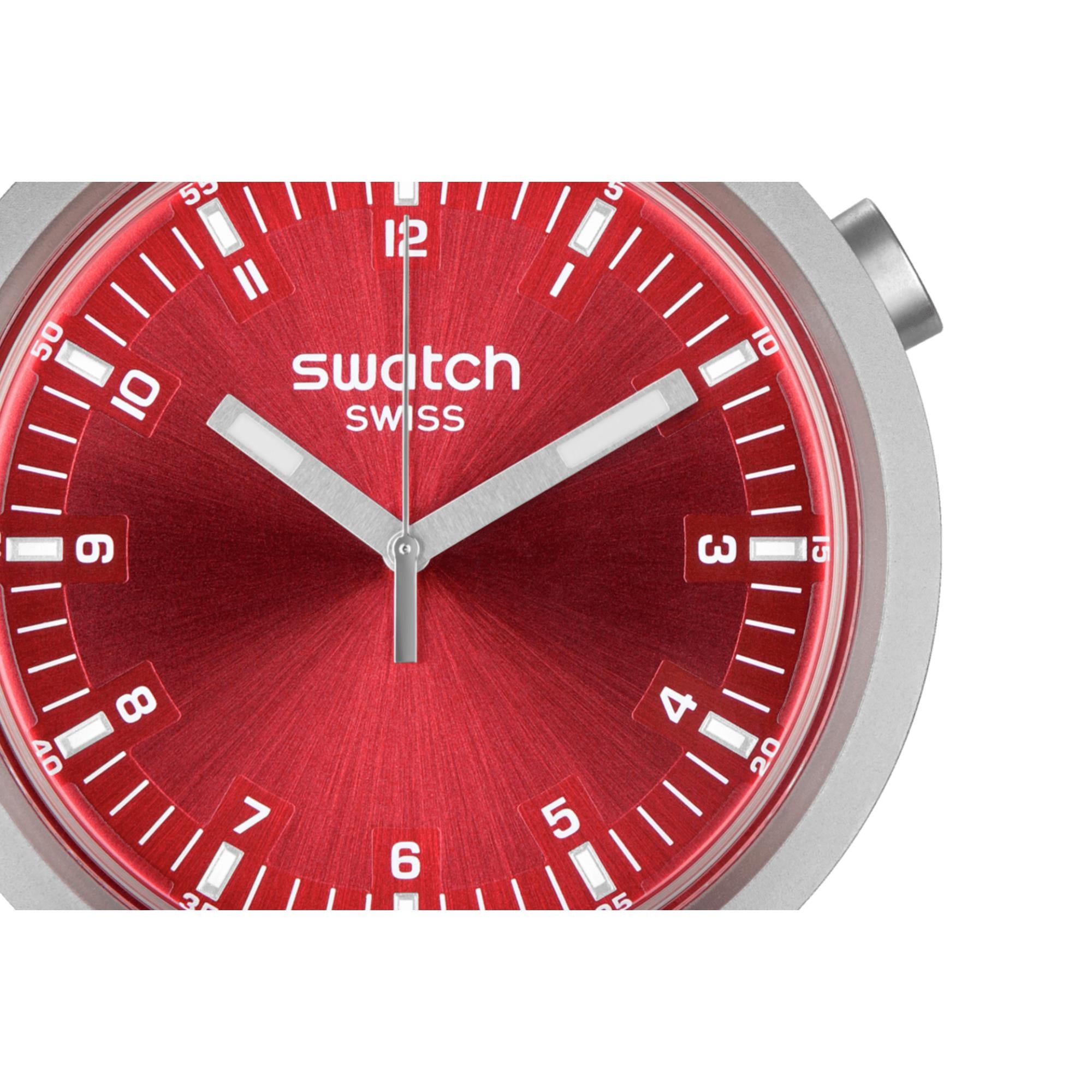 Swatch Big Bold Scarlett Shimmer Quartz Red Dial Stainless Steel Bracelet Unisex Watch SB07S104G