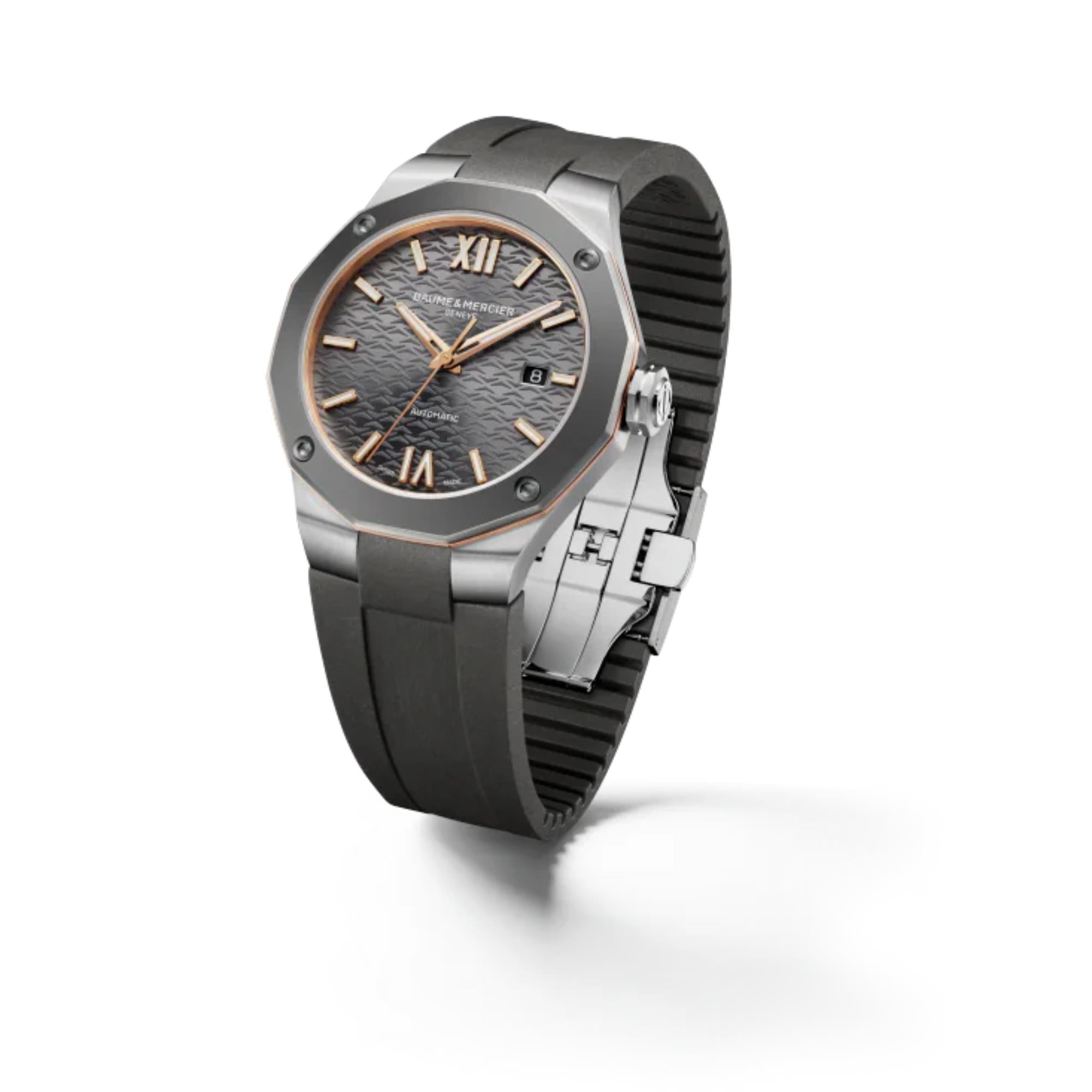 Baume & Mercier Riviera Swiss-made Automatic Grey Dial Grey Rubber Strap Men's Watch BM0A10660