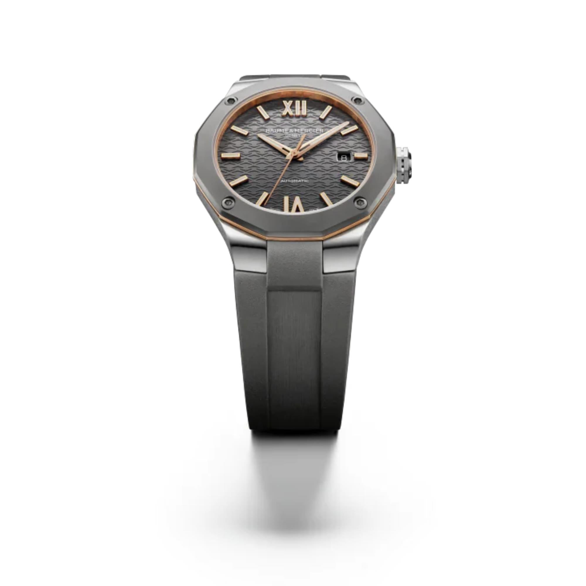 Baume & Mercier Riviera Swiss-made Automatic Grey Dial Grey Rubber Strap Men's Watch BM0A10660