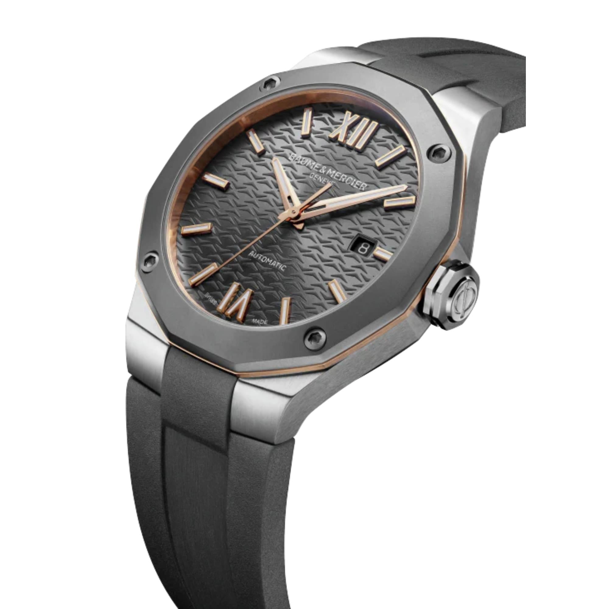 Baume & Mercier Riviera Swiss-made Automatic Grey Dial Grey Rubber Strap Men's Watch BM0A10660