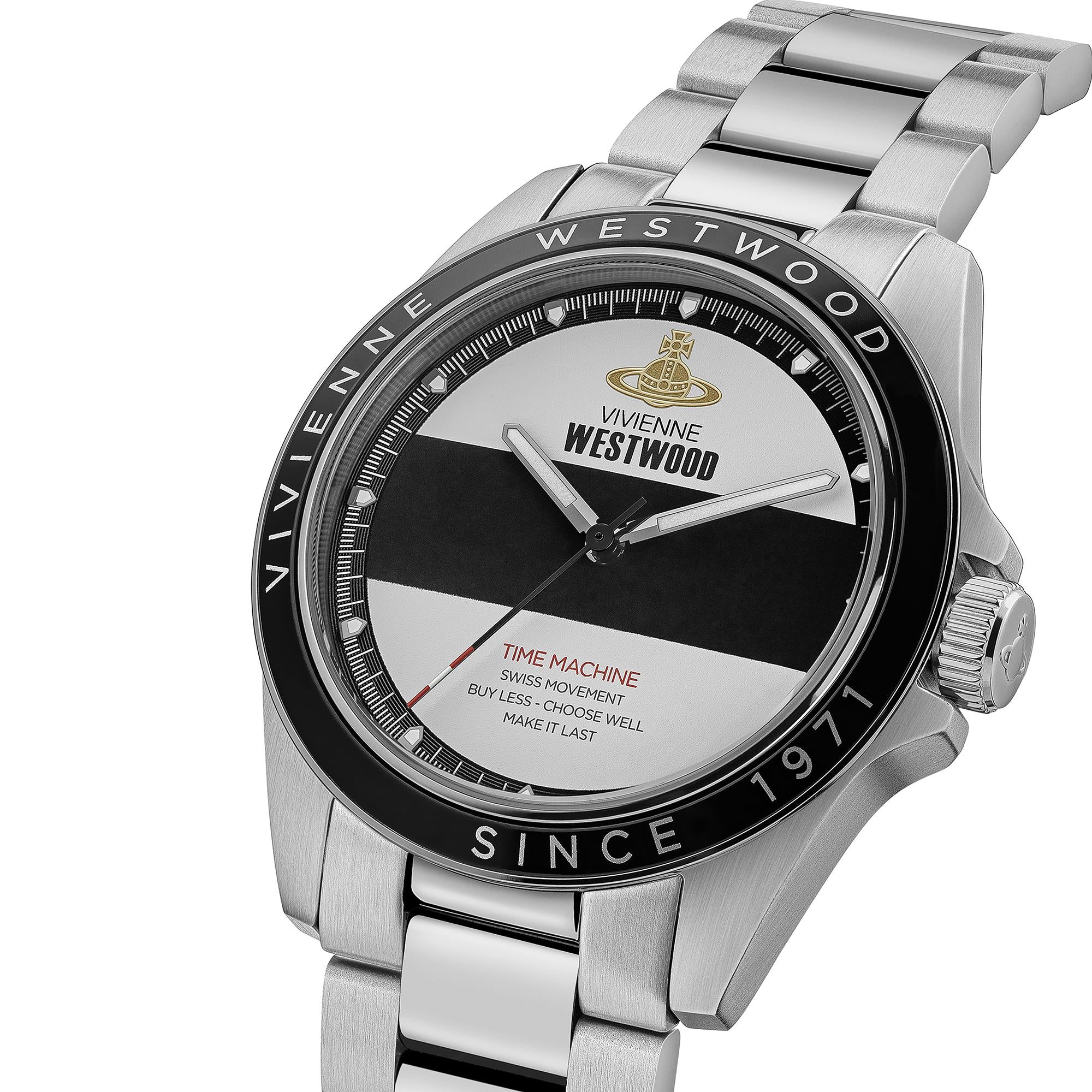 Vivienne Westwood The Blackwall Quartz Two-Tone Dial Stainless Steel Bracelet Strap Men's Watch VV293BKSL