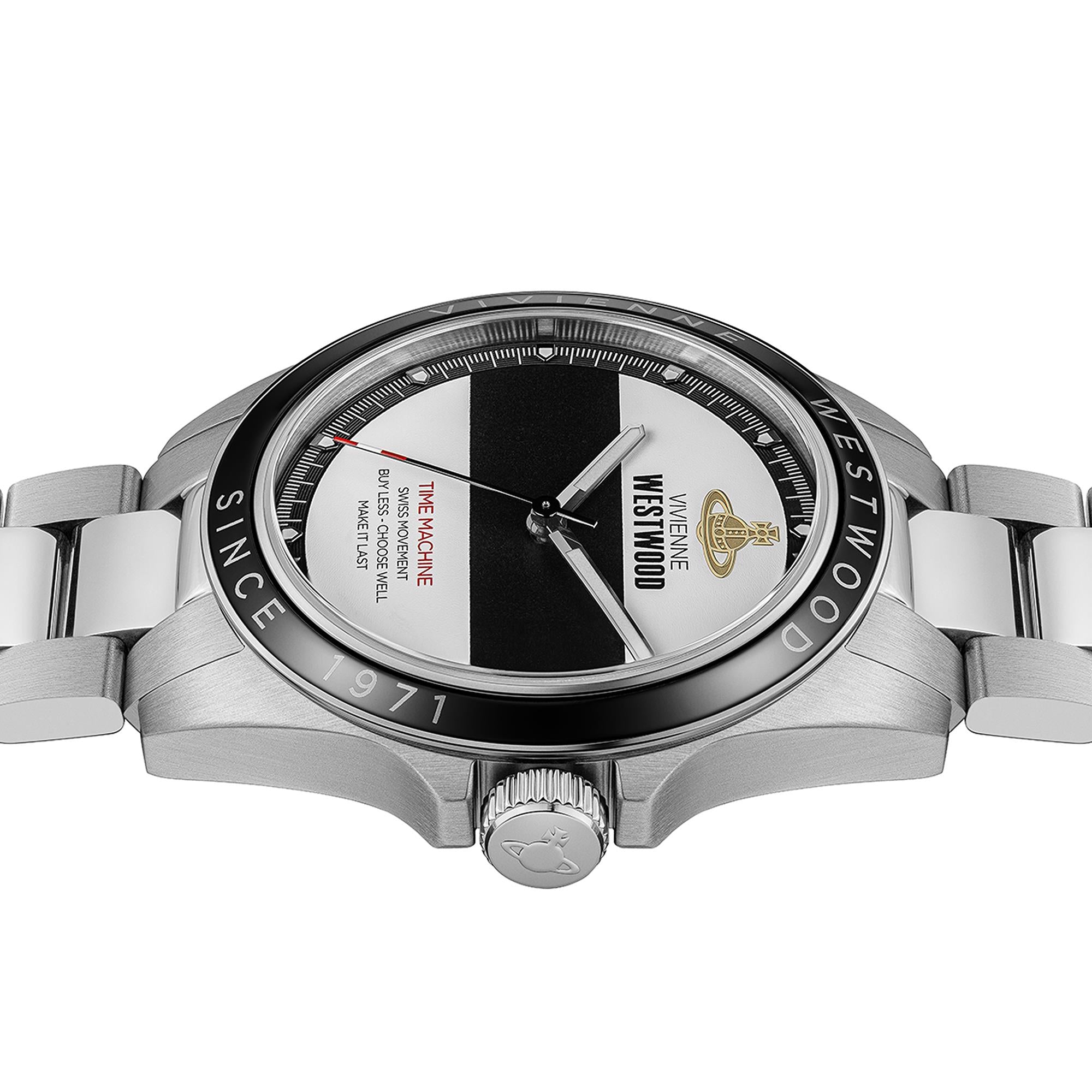 Vivienne Westwood The Blackwall Quartz Two-Tone Dial Stainless Steel Bracelet Strap Men's Watch VV293BKSL