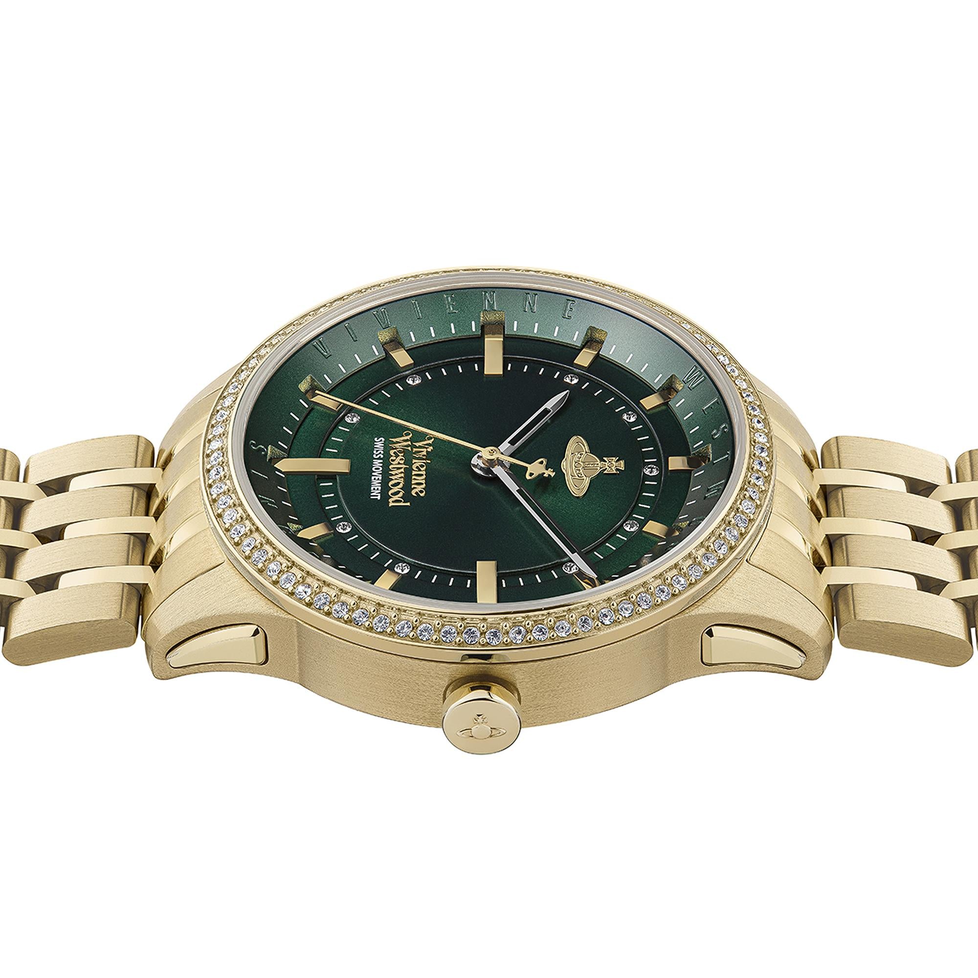 Vivienne Westwood East End Quartz Green Dial Gold PVD Stainless Steel Bracelet Ladies Watch VV262GRGD