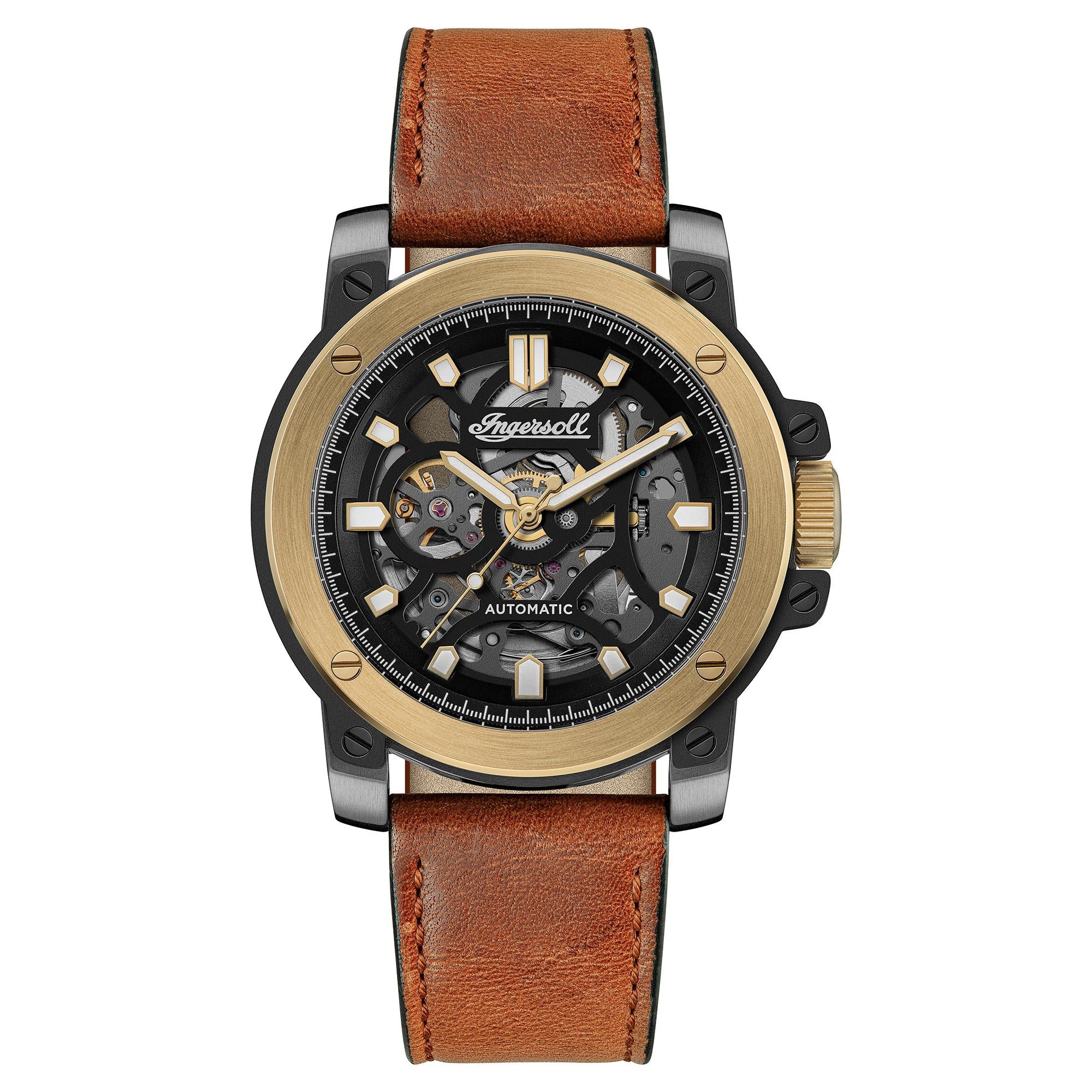 Ingersoll The Freestyle Automatic Black Skeleton Dial Black Leather Strap Men's Watch I14402