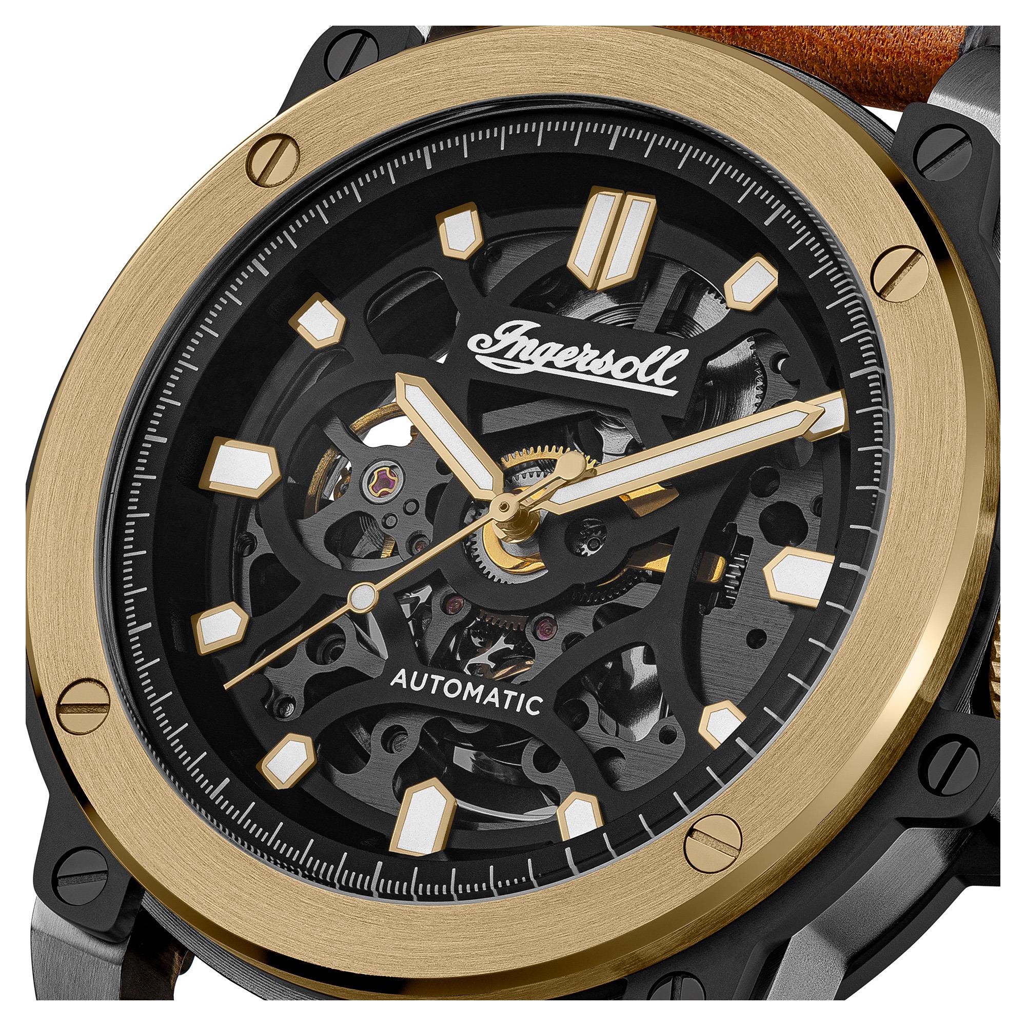 Ingersoll The Freestyle Automatic Black Skeleton Dial Black Leather Strap Men's Watch I14402