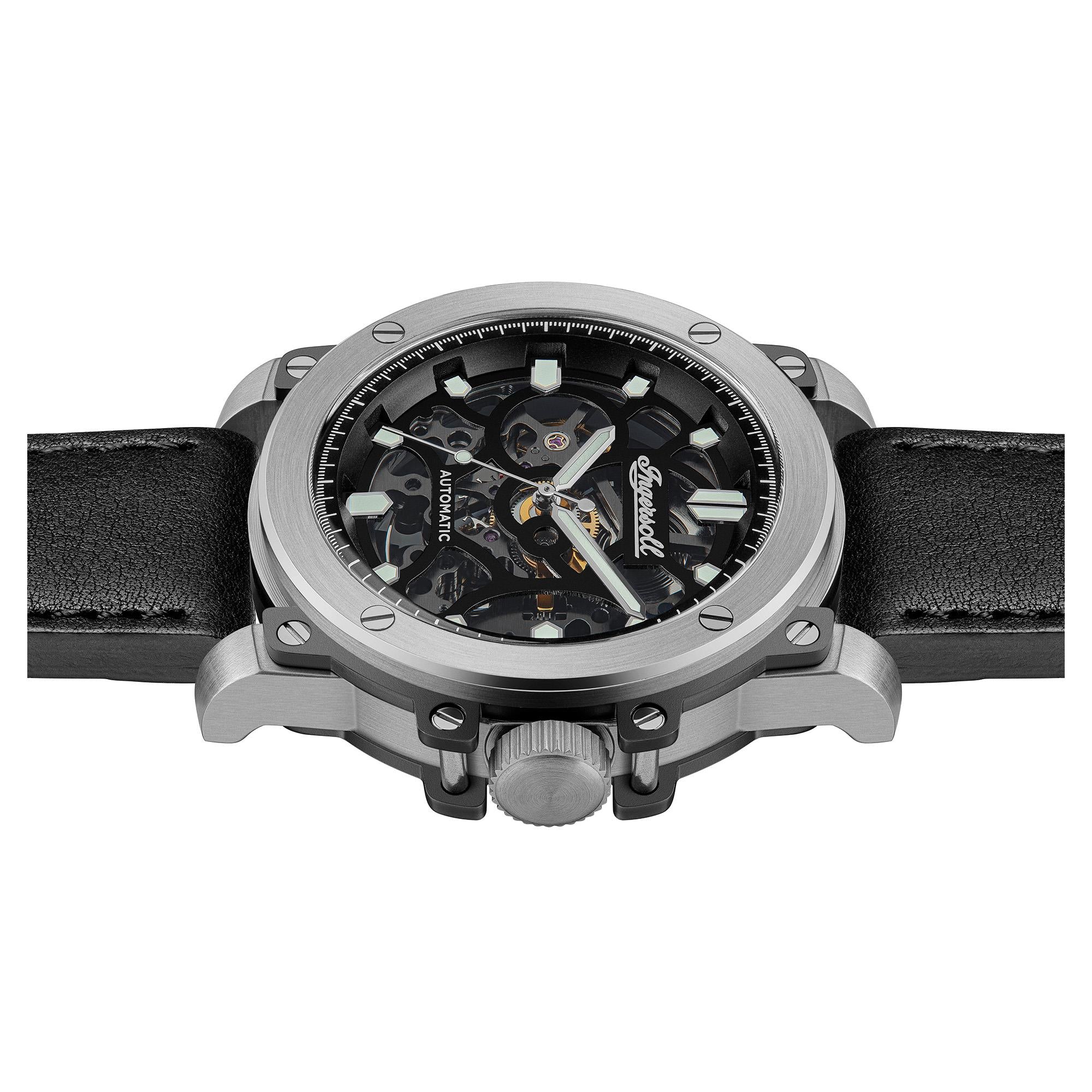 Ingersoll The Freestyle Automatic Black Skeleton Dial Black Leather Strap Men's Watch I14401