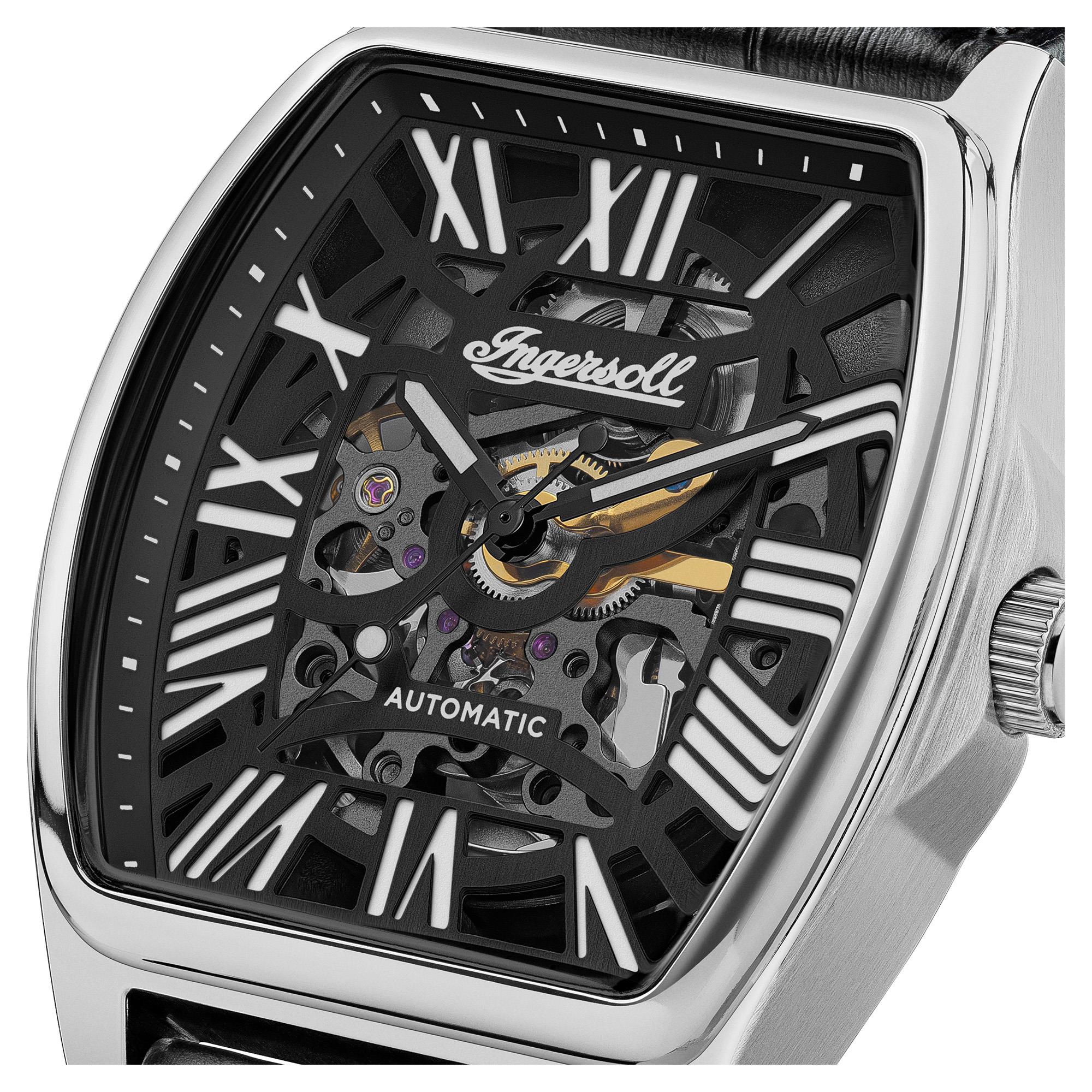 Ingersoll The California Automatic Black Skeleton Dial Black Leather Strap Men's Watch I14202