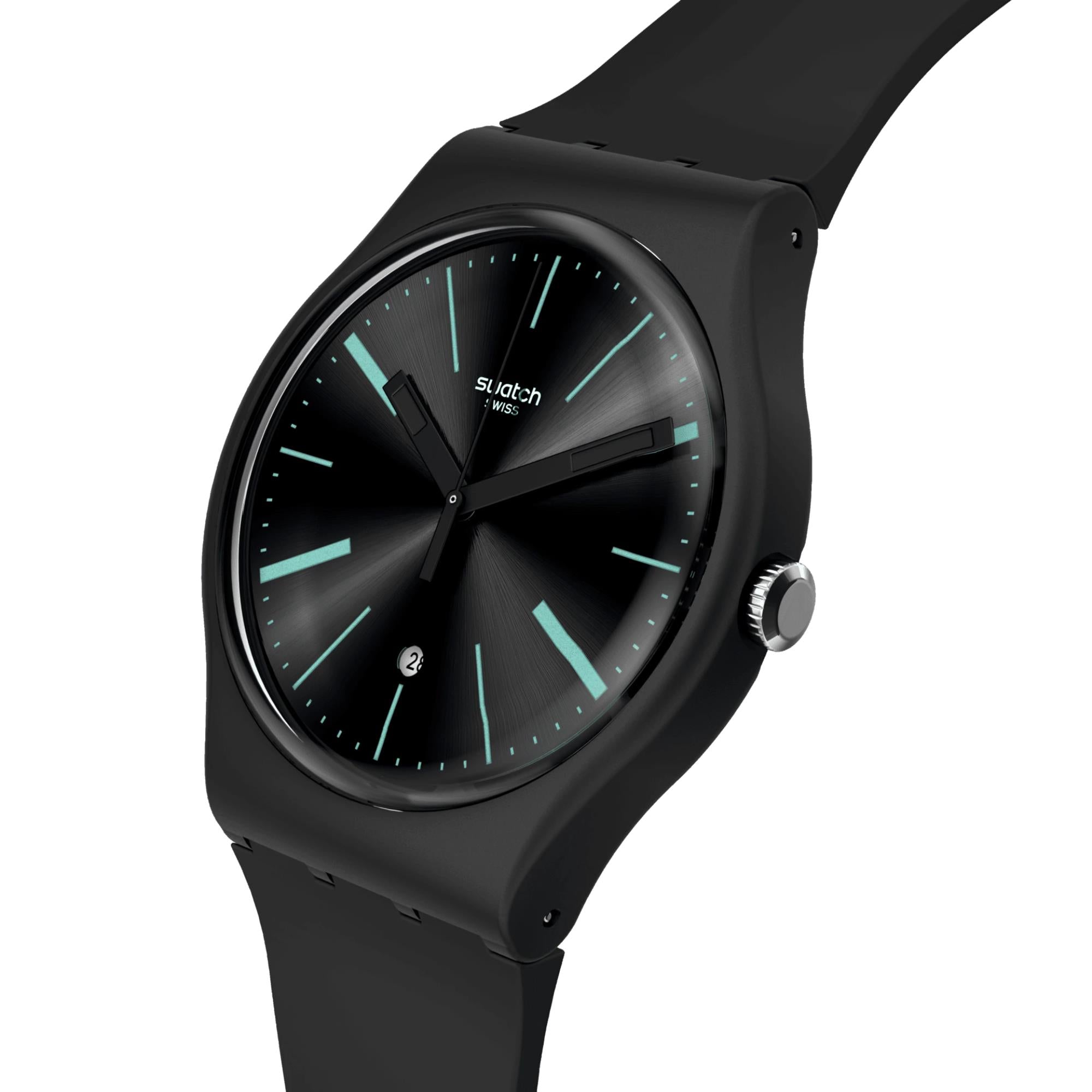 Swatch Holiday Collection A Dash Of Green Black Dial Silicone Strap Unisex Watch SO29B404