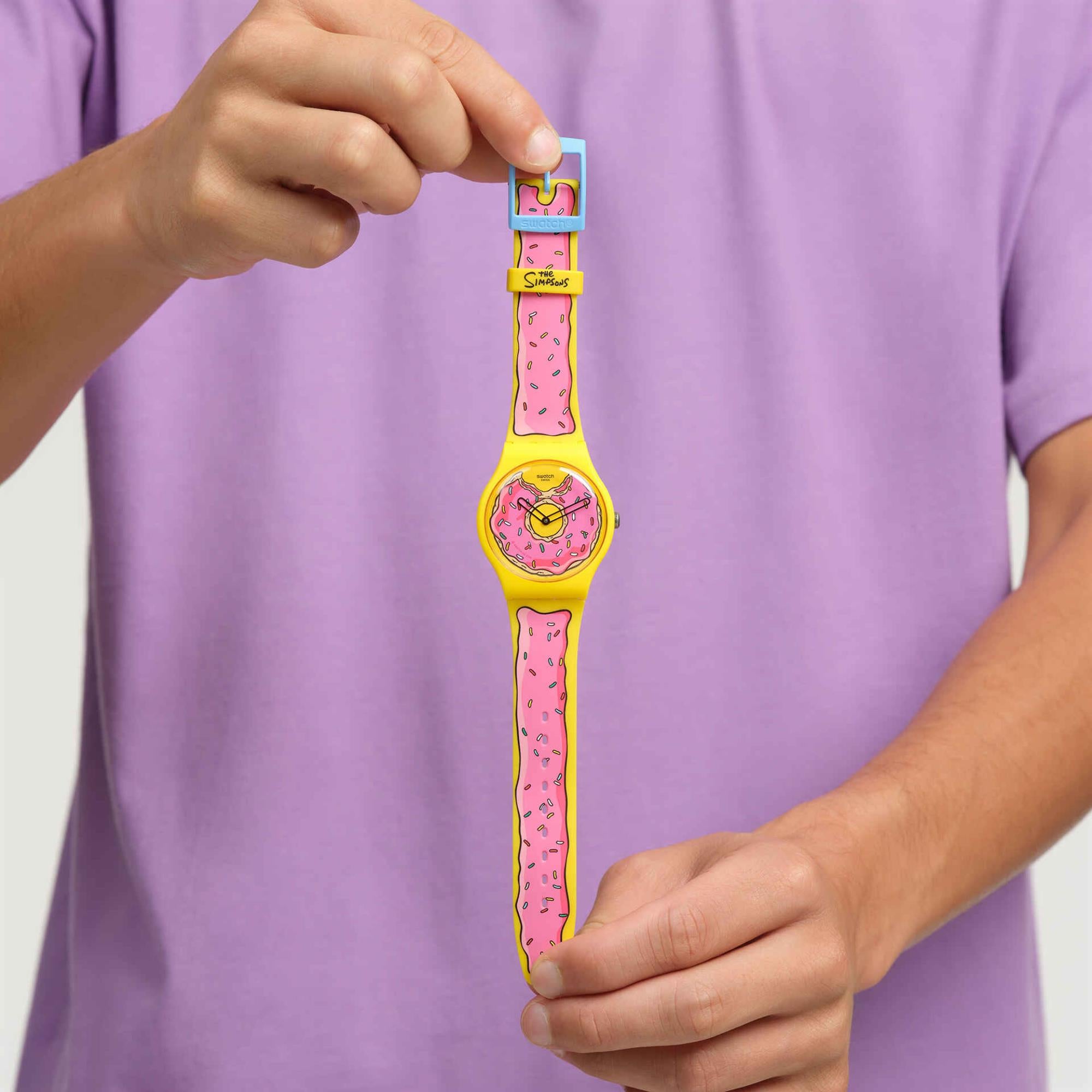 Swatch The Simpsons Collection Seconds Of Sweetness Quartz Yellow Dial Silicone Strap Unisex Watch SO29Z134