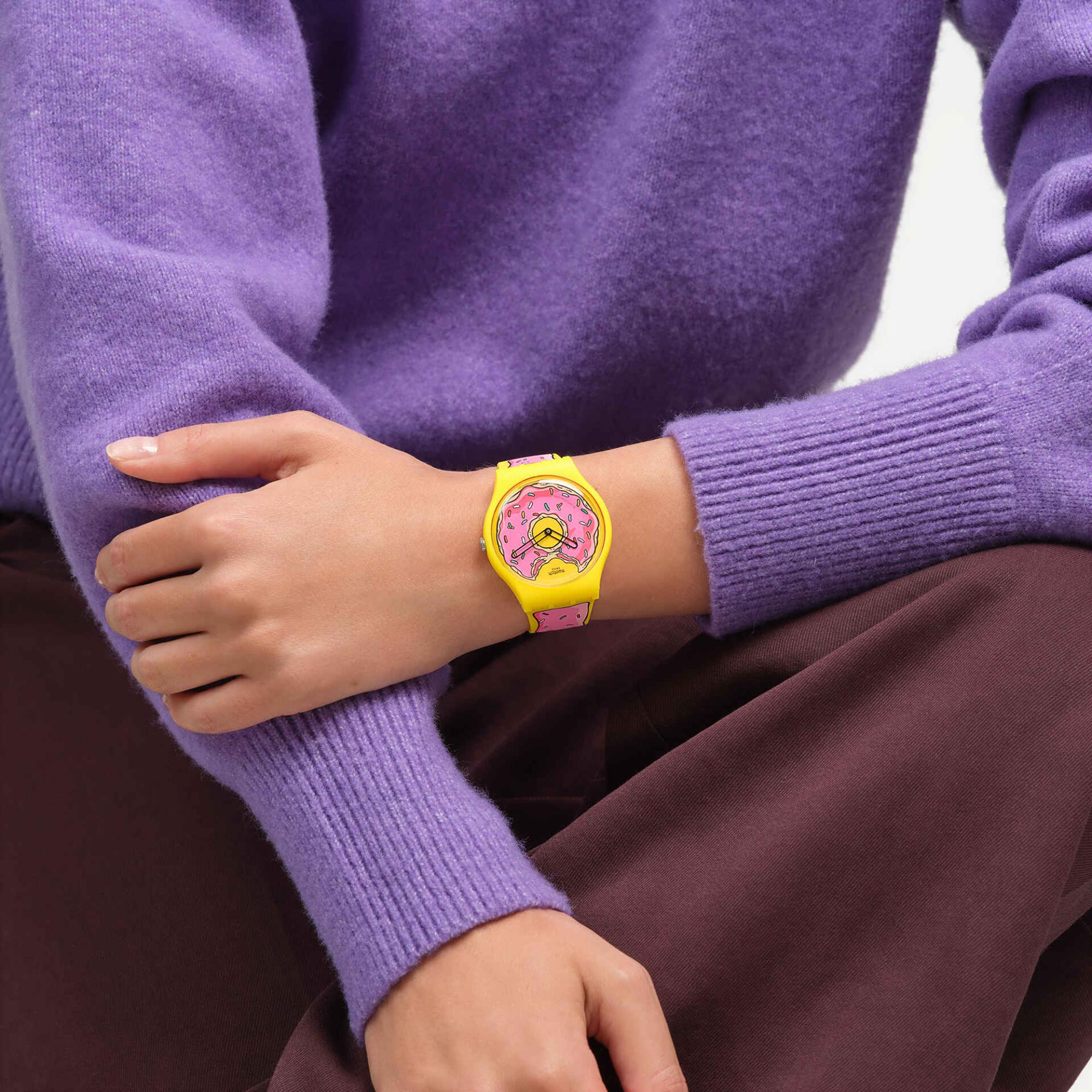 Swatch The Simpsons Collection Seconds Of Sweetness Quartz Yellow Dial Silicone Strap Unisex Watch SO29Z134