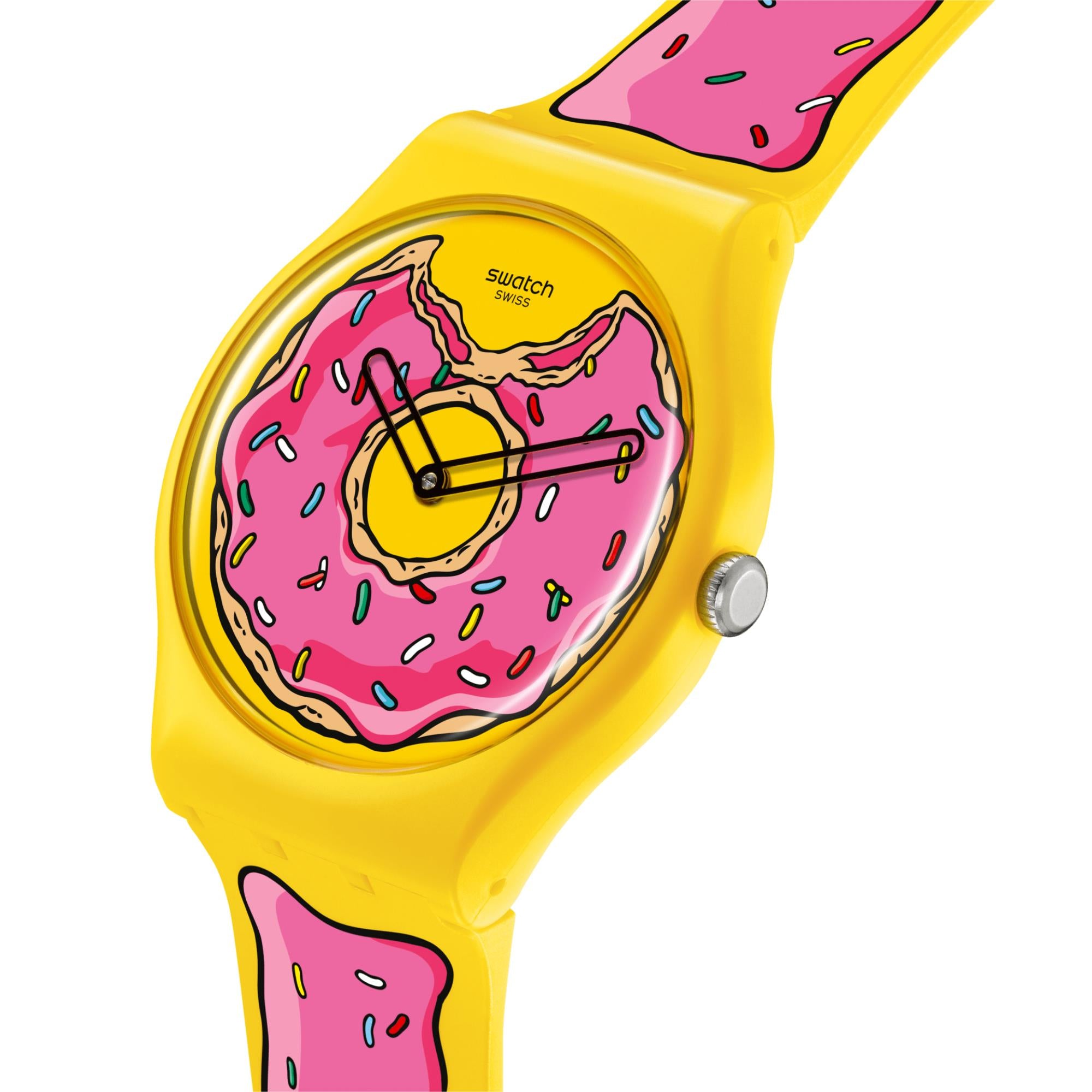 Swatch The Simpsons Collection Seconds Of Sweetness Pay! Quartz Yellow Dial Silicone Strap Unisex Watch SO29Z134-5300