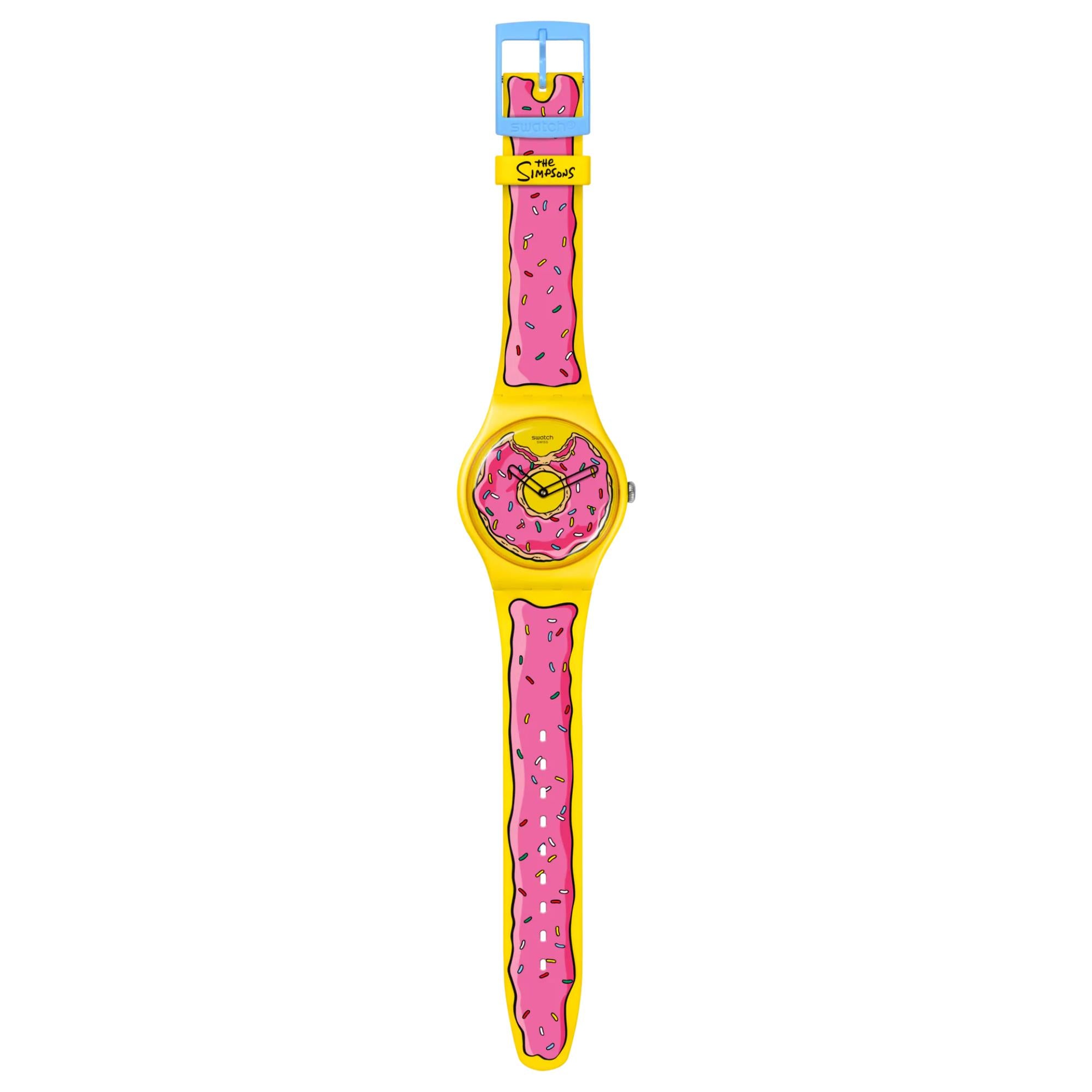 Swatch The Simpsons Collection Seconds Of Sweetness Pay! Quartz Yellow Dial Yellow Silicone Strap Unisex Watch SO29Z134-5300