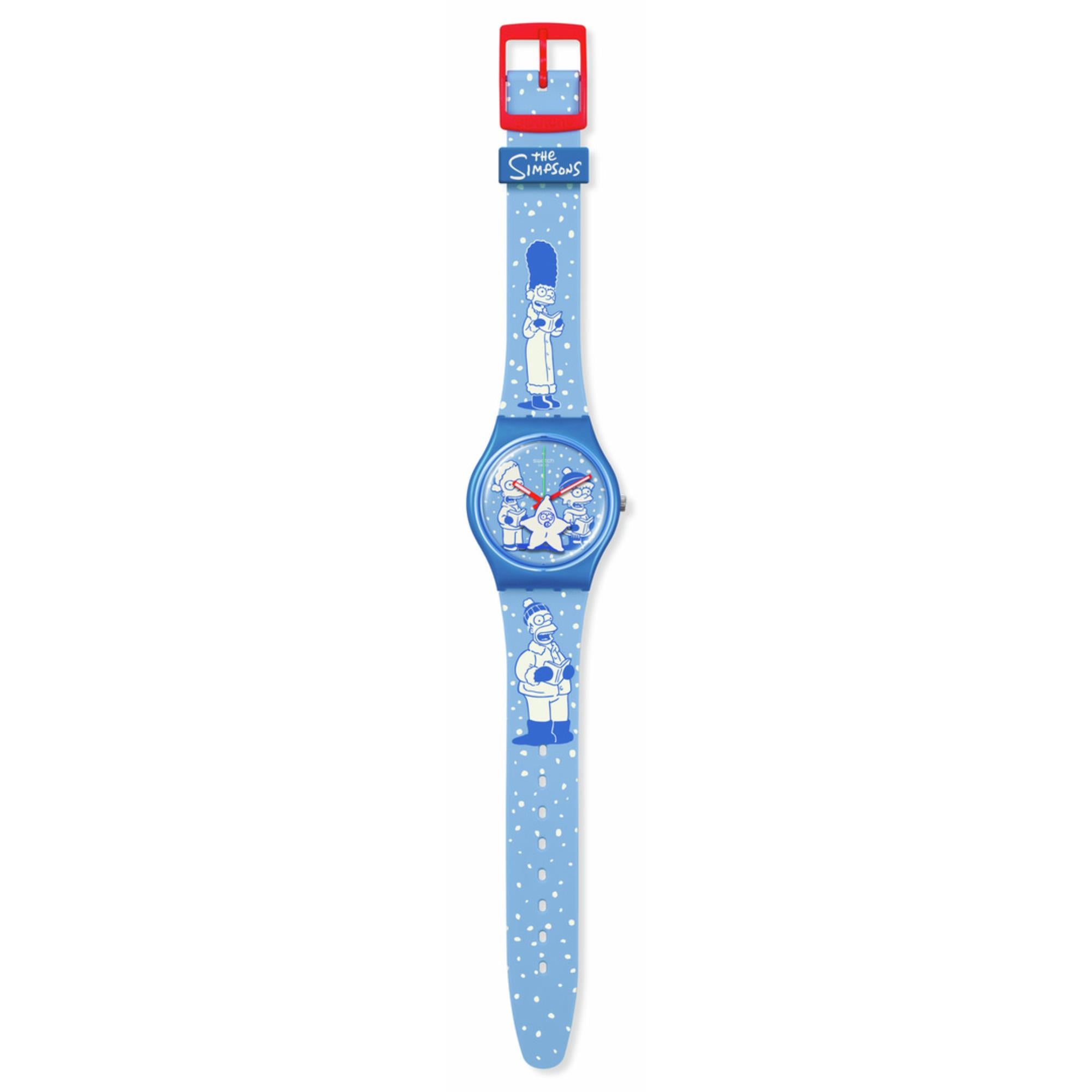 Swatch The Simpsons Collection Tidings Of Joy Quartz Blue Dial Blue Silicone Strap Unisex Watch SO28Z126