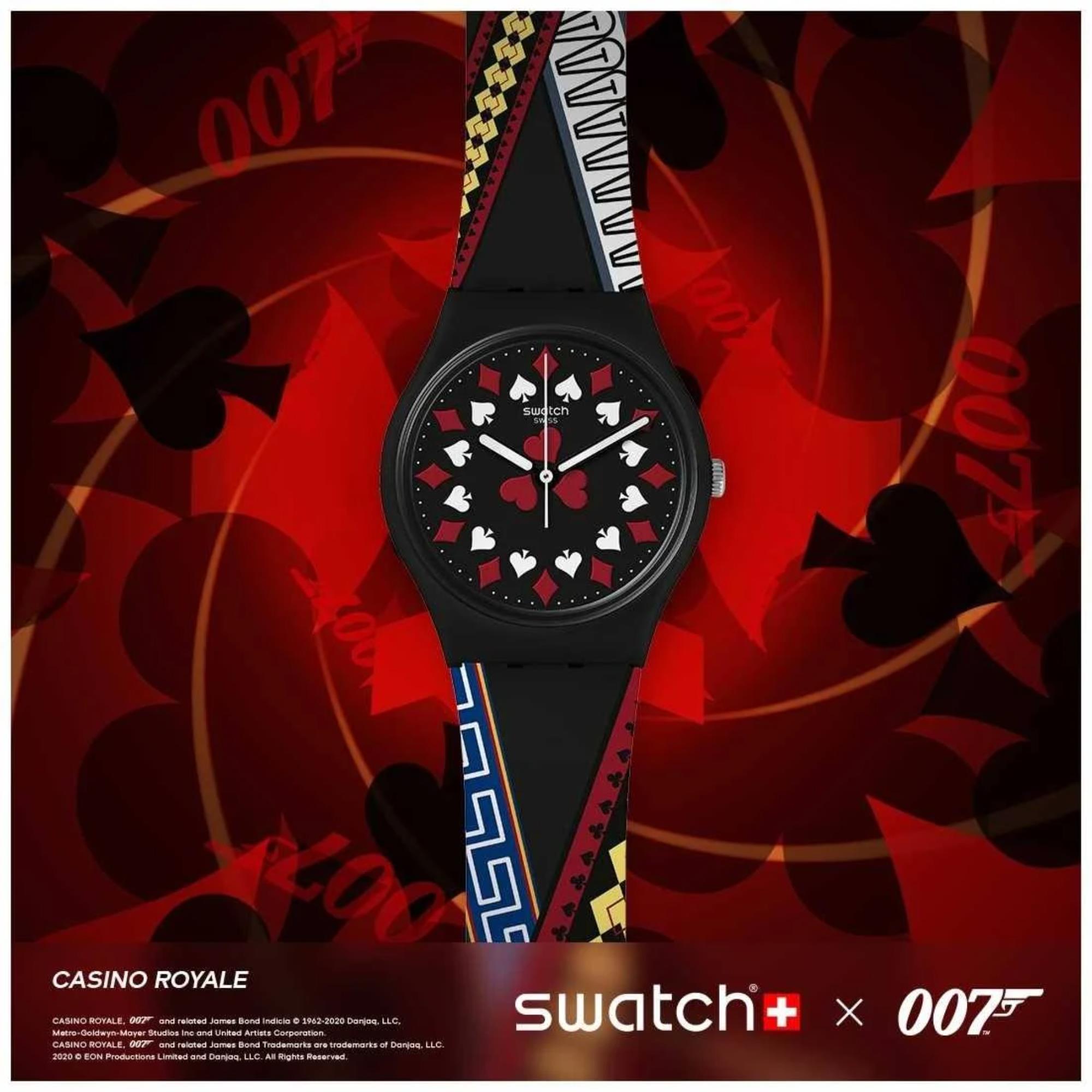 Swatch James Bond Casino Royale 2006 Limited Edition Poker Black Dial Silicone Strap Unisex Watch GZ340