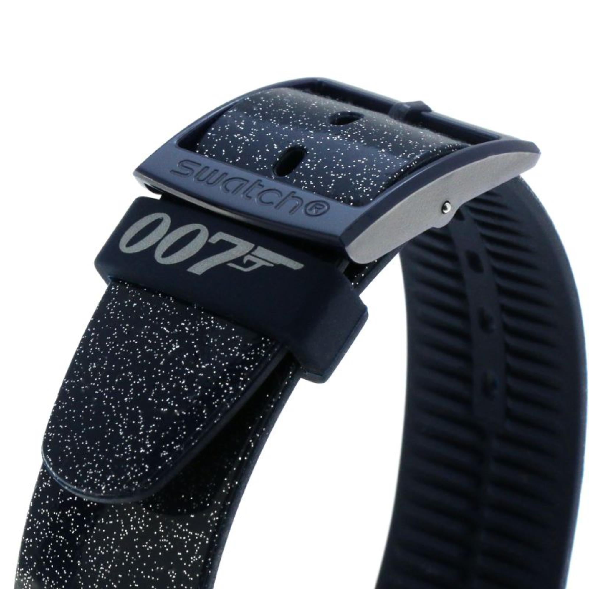 Swatch James Bond Moonraker 1979 Limited Special Edition Blue Dial Silicone Space Strap Unisex Watch SUOZ305
