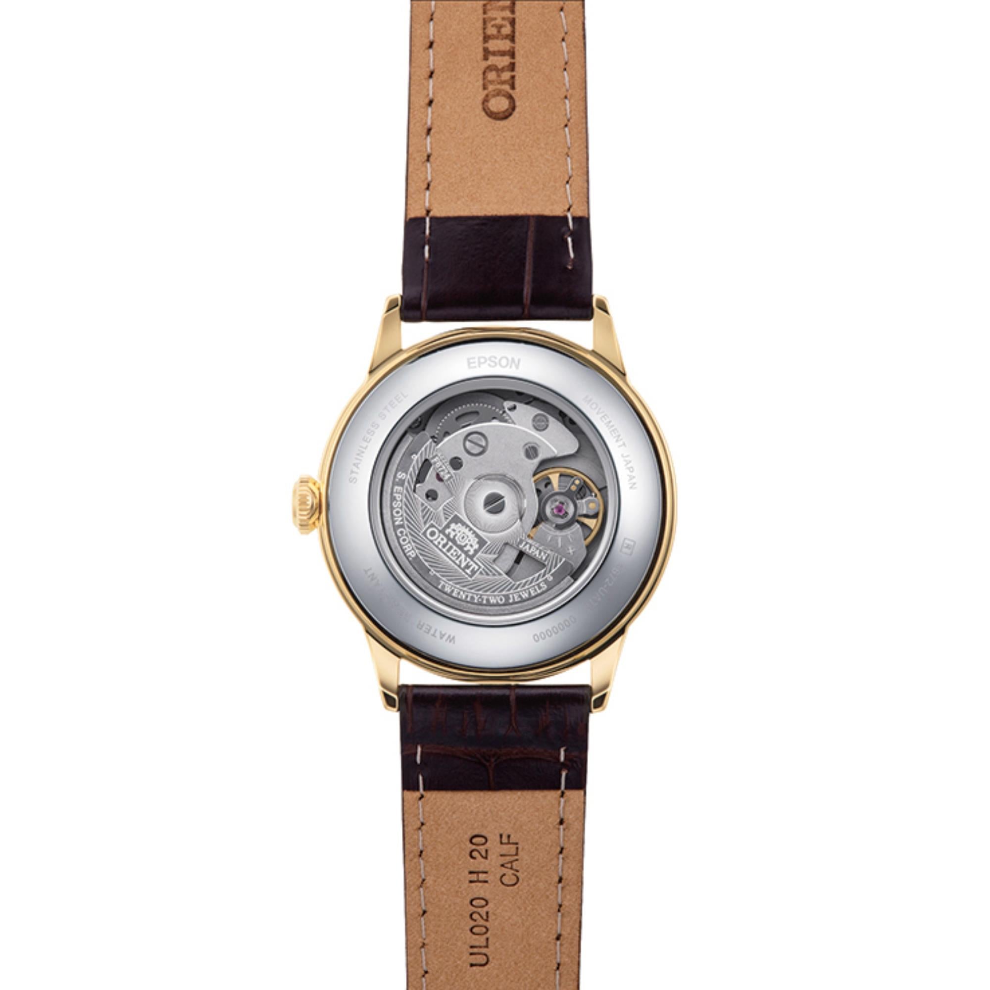 Orient Bambino Version 7 Classic Vintage Style White Dial Brown Leather Strap Unisex Dress Watch RA-AC0M01S30B