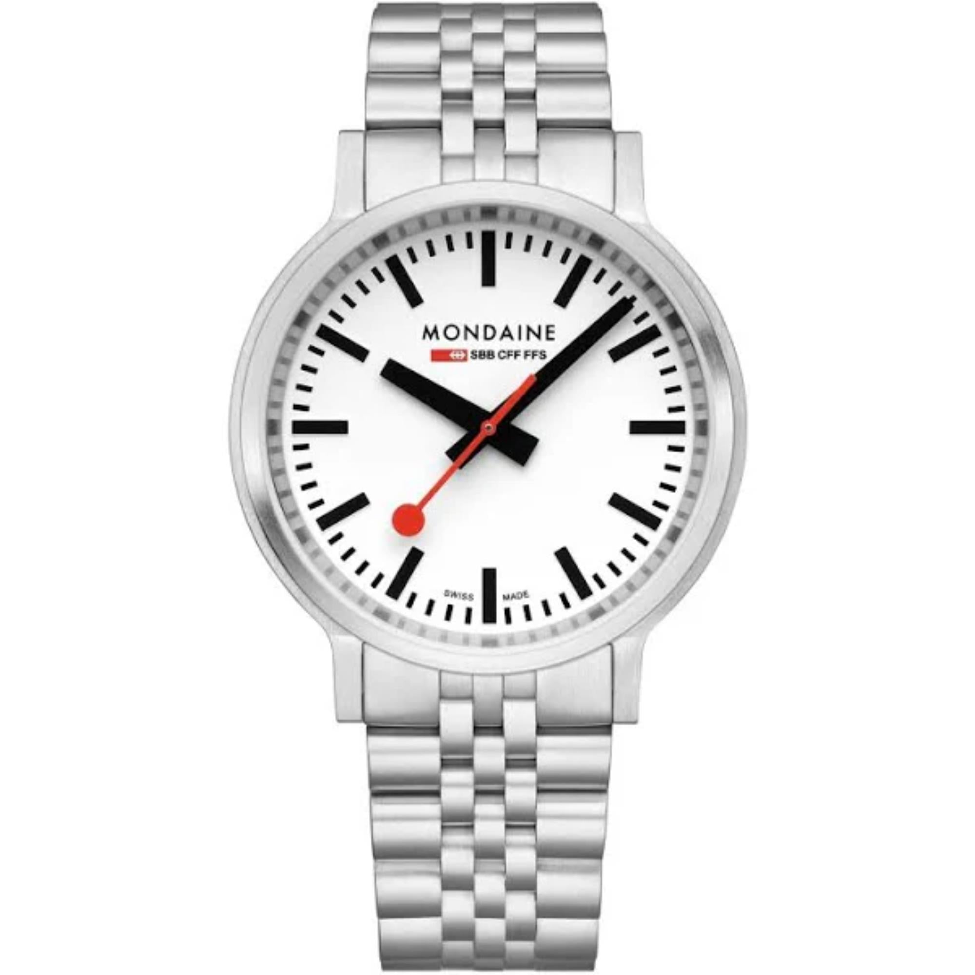 Mondaine stop2go Quartz White Dial Stainless Steel Bracelet Men's Watch MST.4101B.SJ.2SE
